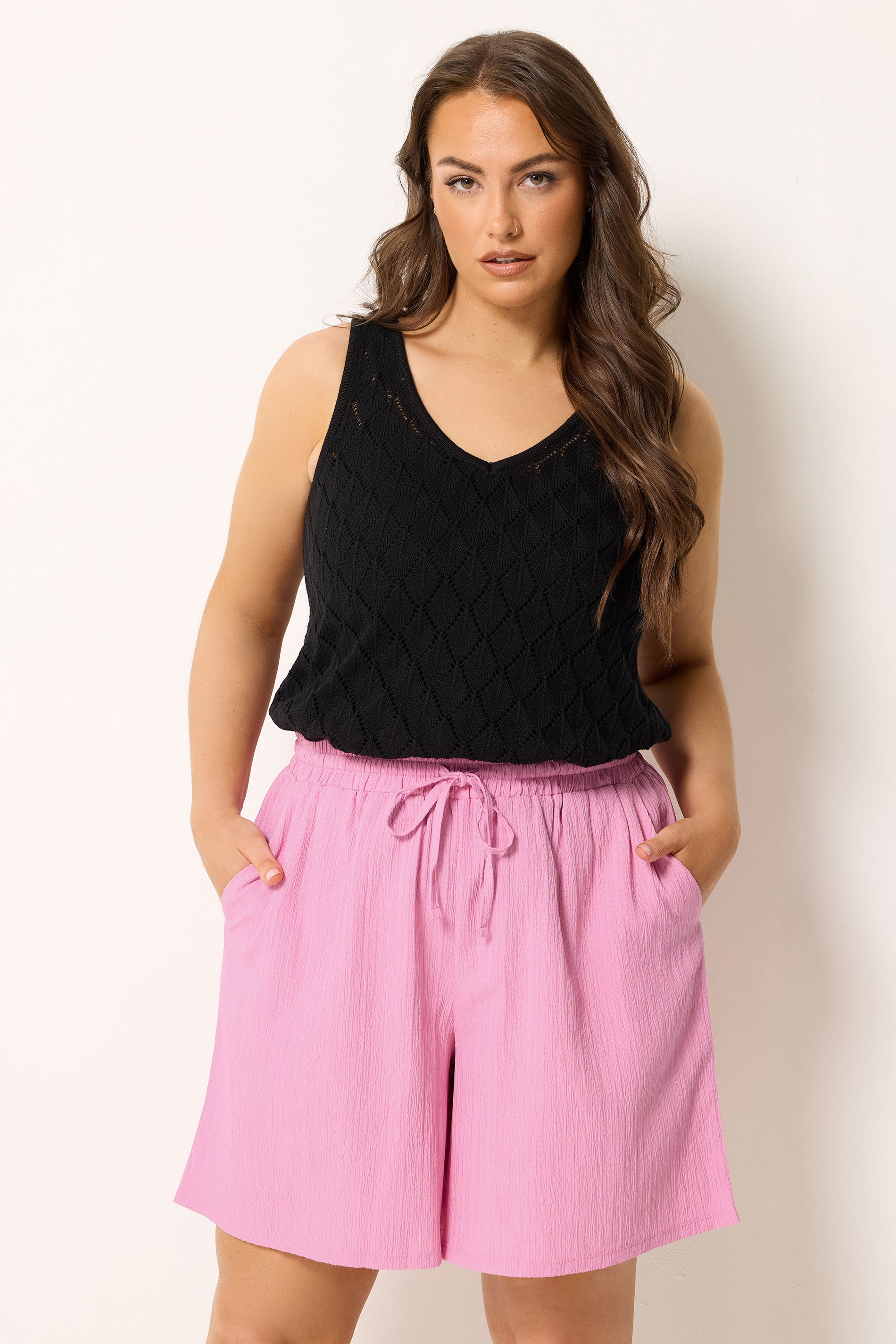 YOURS Plus Size Pink Textured Woven Shorts | Yours Clothing 3