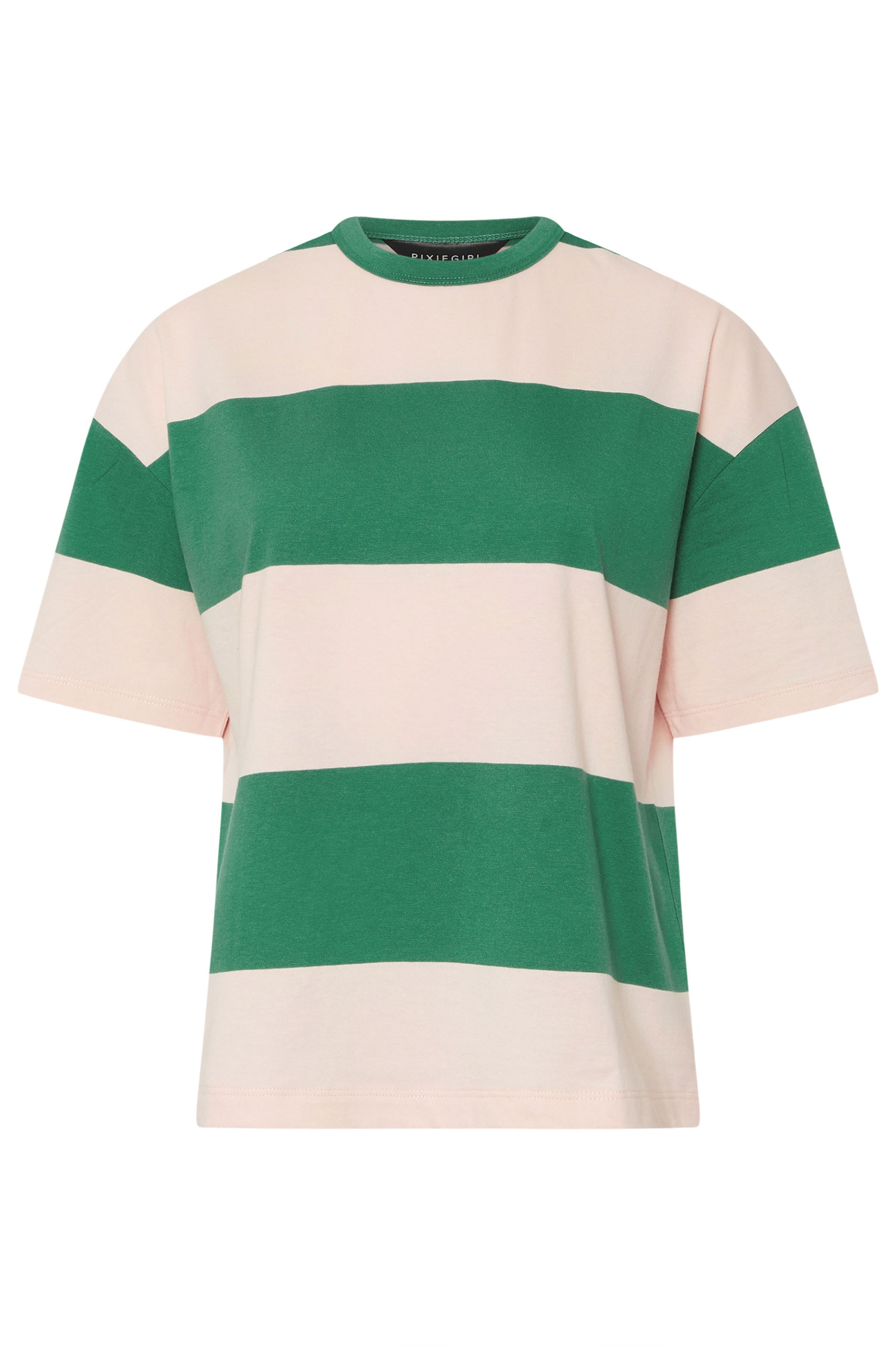 PixieGirl Petite Women's Green & Pink Striped Cotton Boxy T-Shirt | PixieGirl 5