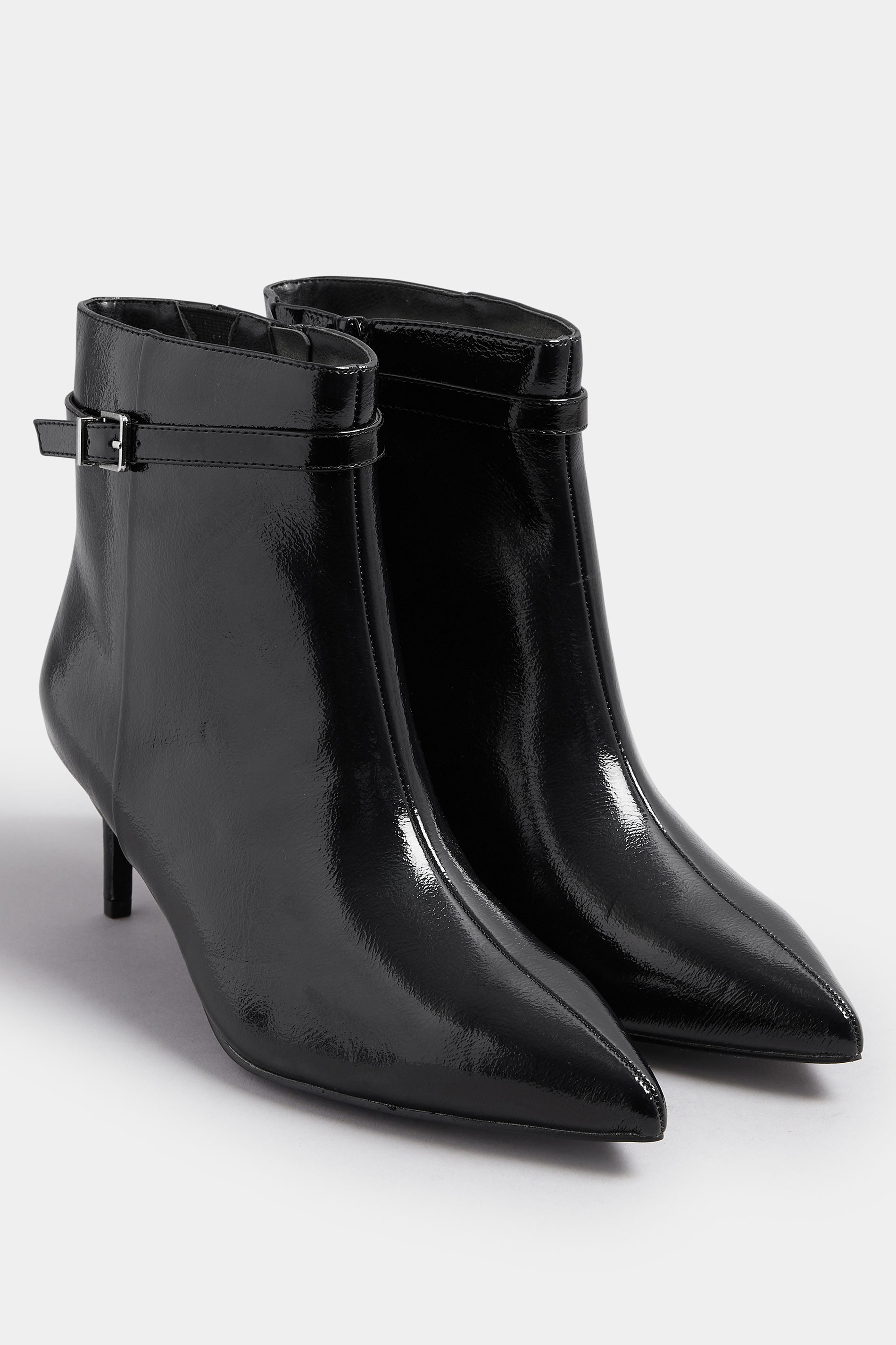 Black Buckle Pointed Toe Kitten Heel Boots In Extra Wide EEE Fit | Yours Clothing 2