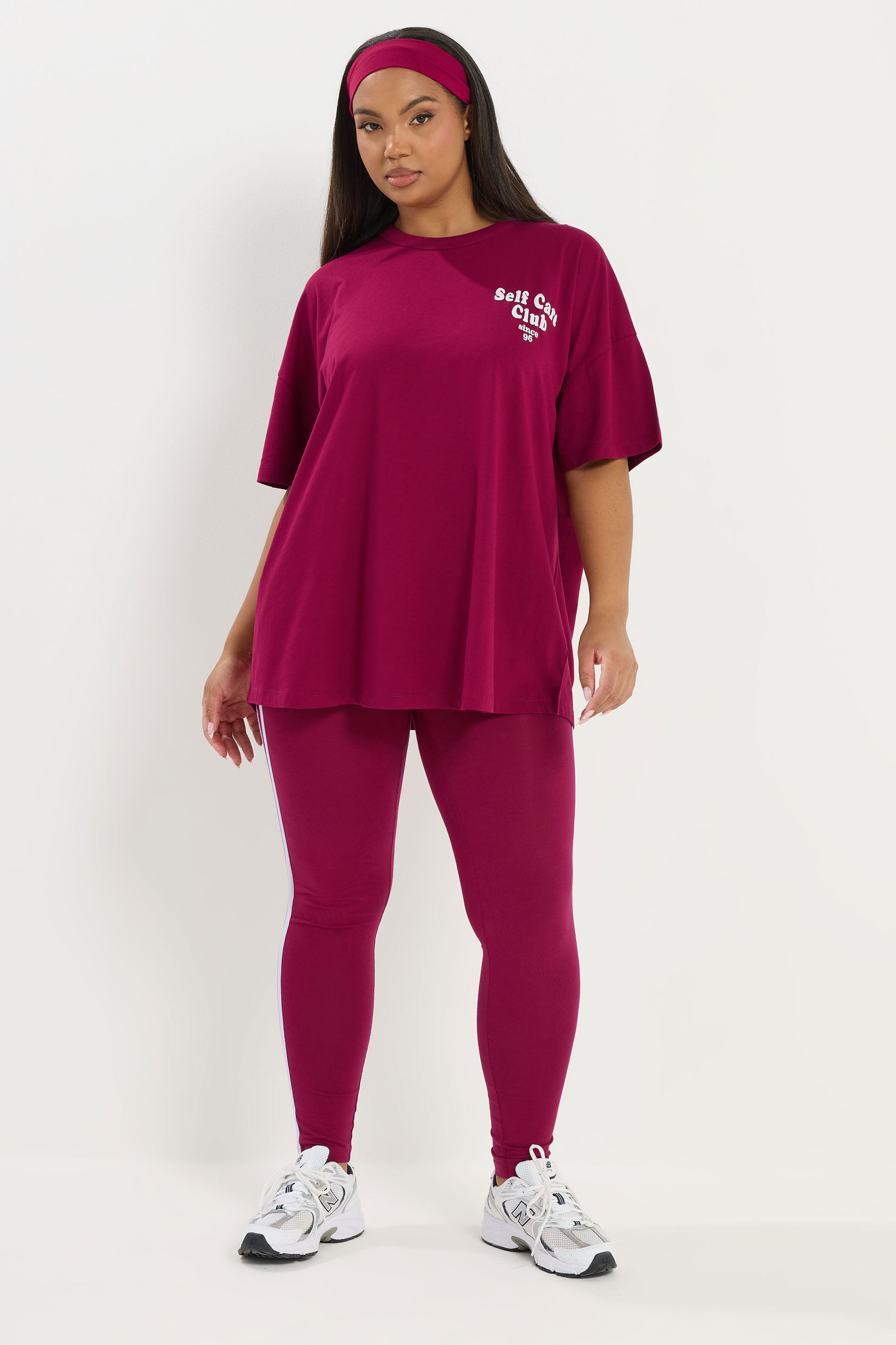 YOURS ACTIVE Plus Size Burgundy Red 'Self Care Club' T-Shirt | Yours Clothing 2