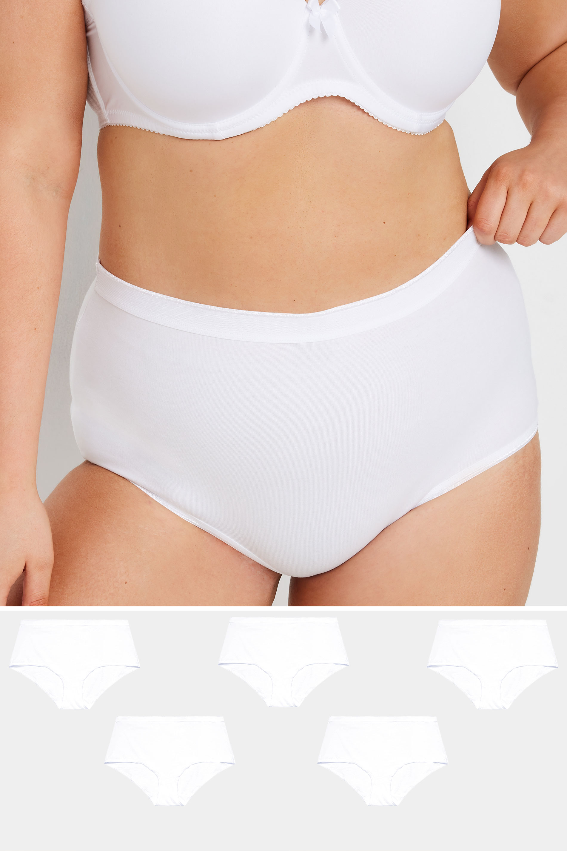 YOURSET 5 PACK Plus Size White Stretch Full Briefs | Yours Clothing  1