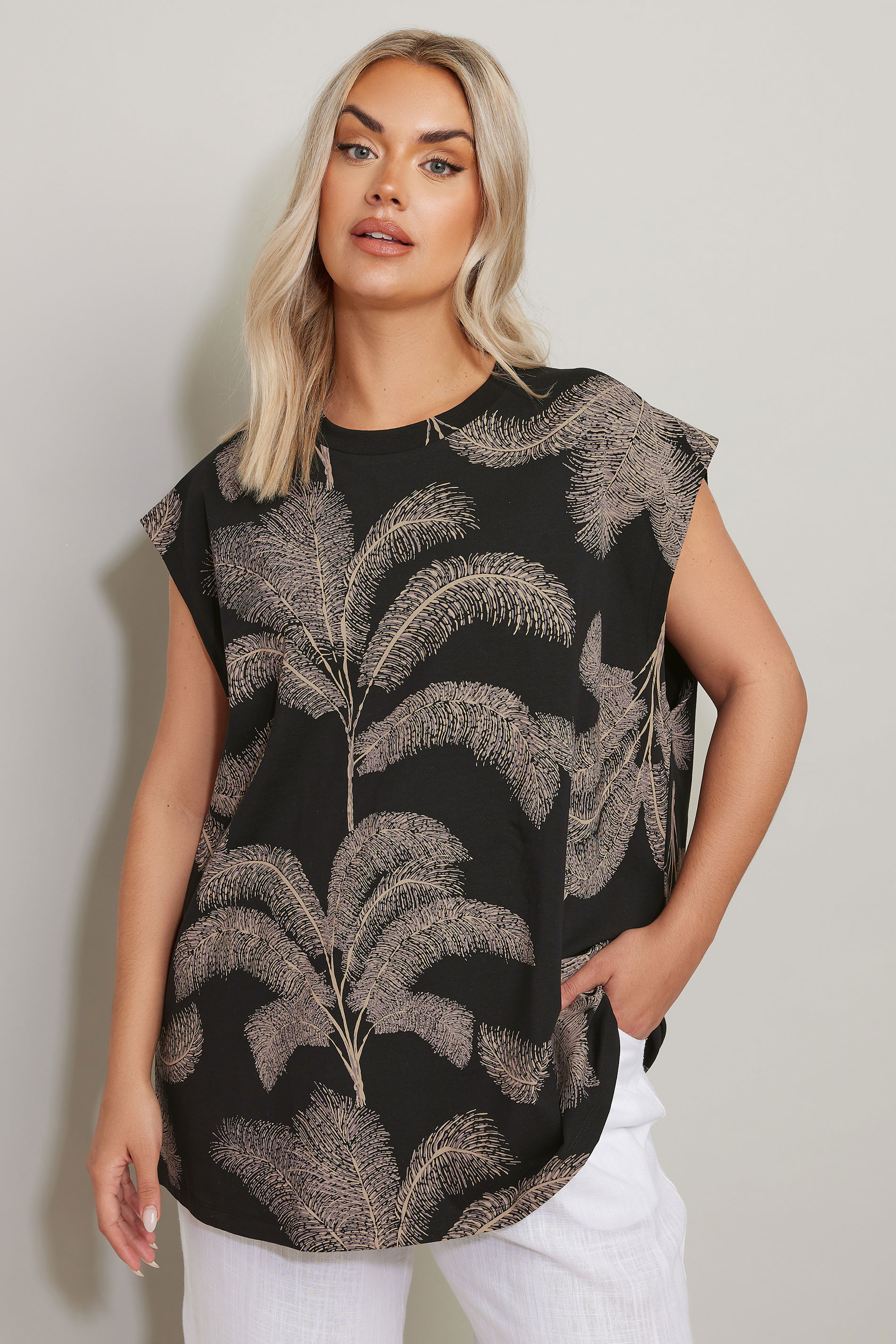 YOURS Plus Size Black Palm Print Boxy T-Shirt | Yours Clothing 3