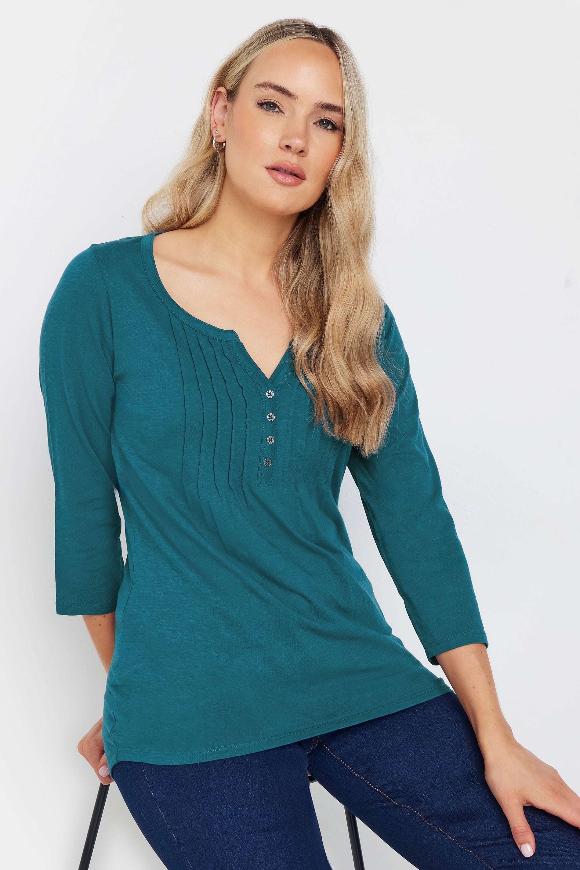 LTS Tall 2 PACK Purple & Teal Blue Cotton Henley Tops | Long Tall Sally 2