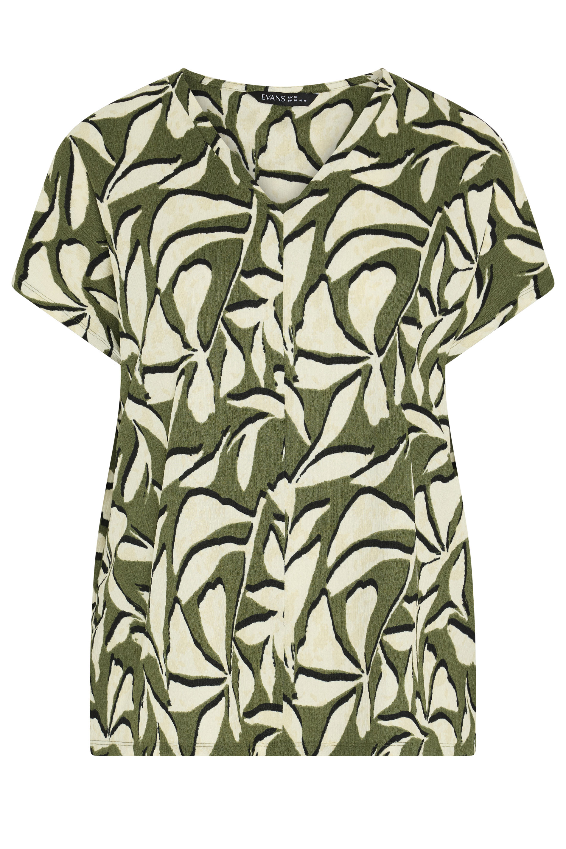 EVANS Plus Size Khaki Leaf Print Top | Evans 5