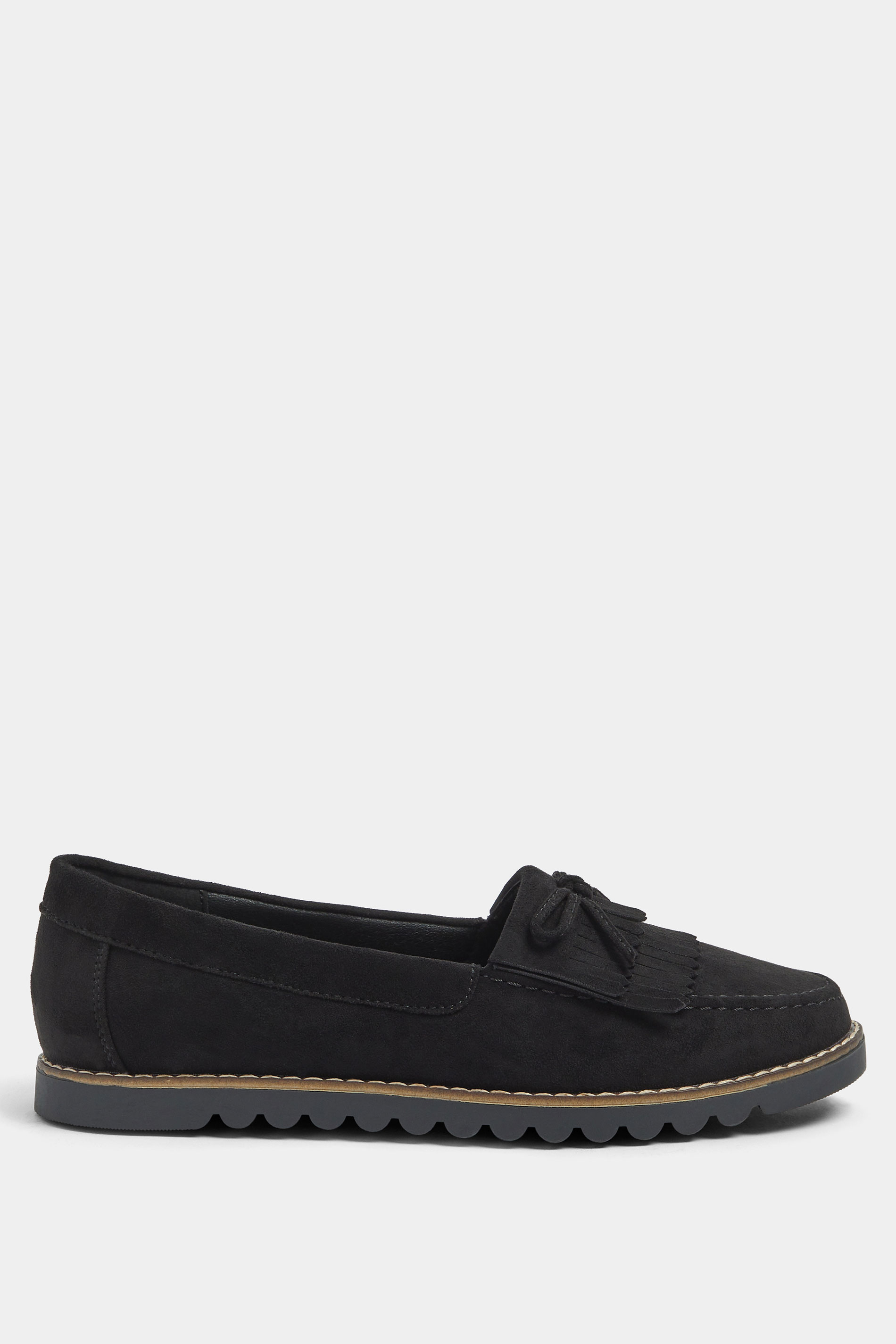 Black Faux Suede Fringe Loafers In Wide E Fit | Yours Clothing 2