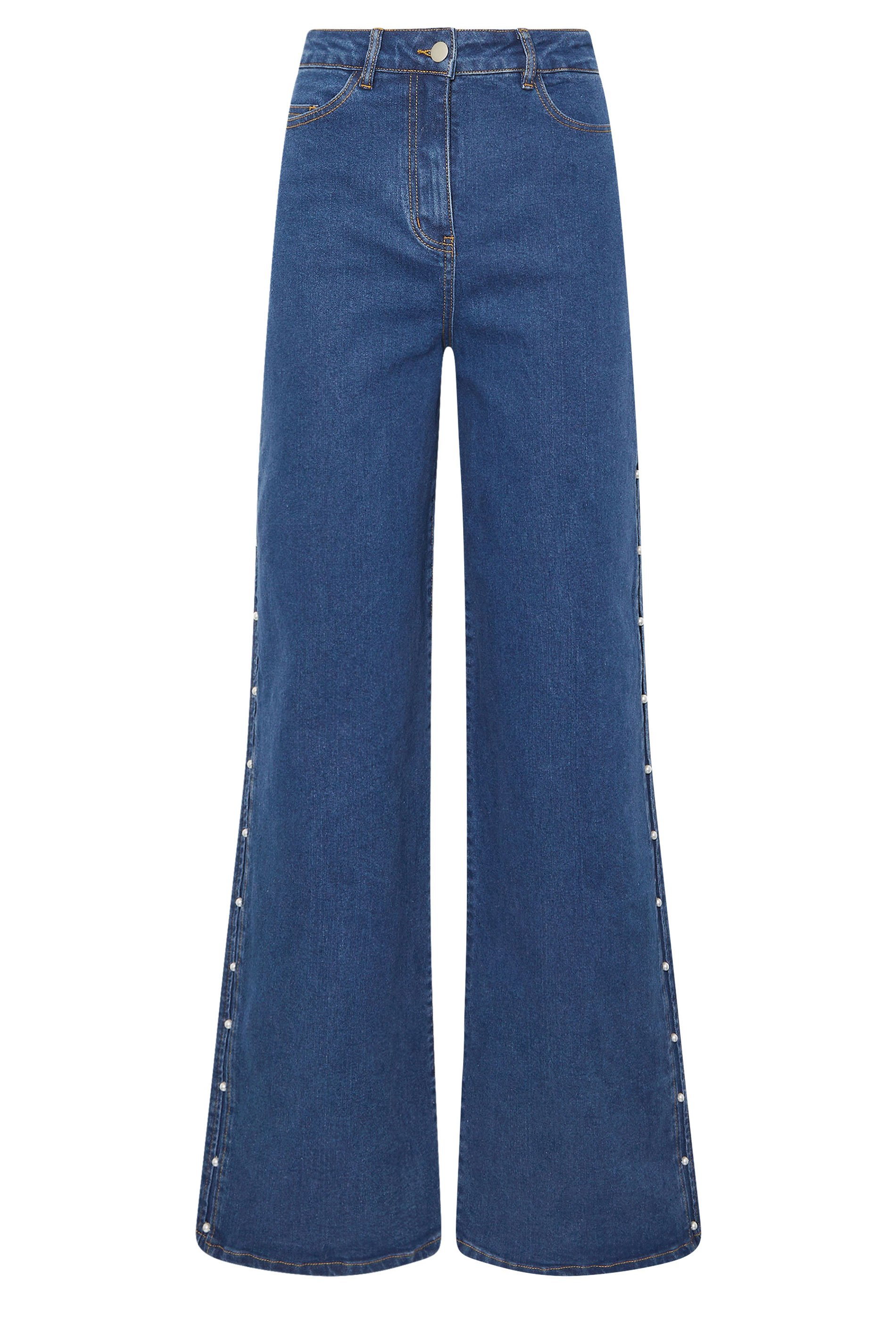 LTS Tall Dark Blue Pearl Detail Cotton Wide Leg Jeans | Long Tall Sally 6