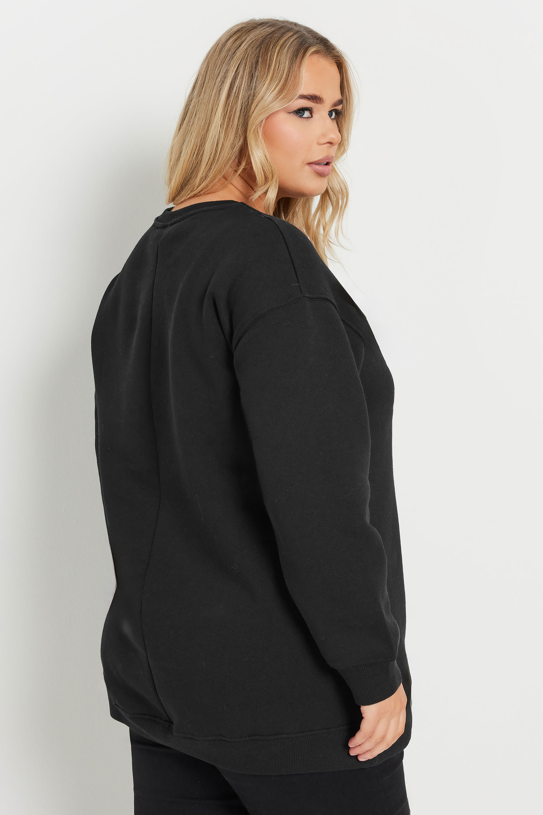 YOURS Plus Size Black 'Let It Snow' Reindeer Print Sweatshirt | Yours Clothing  2