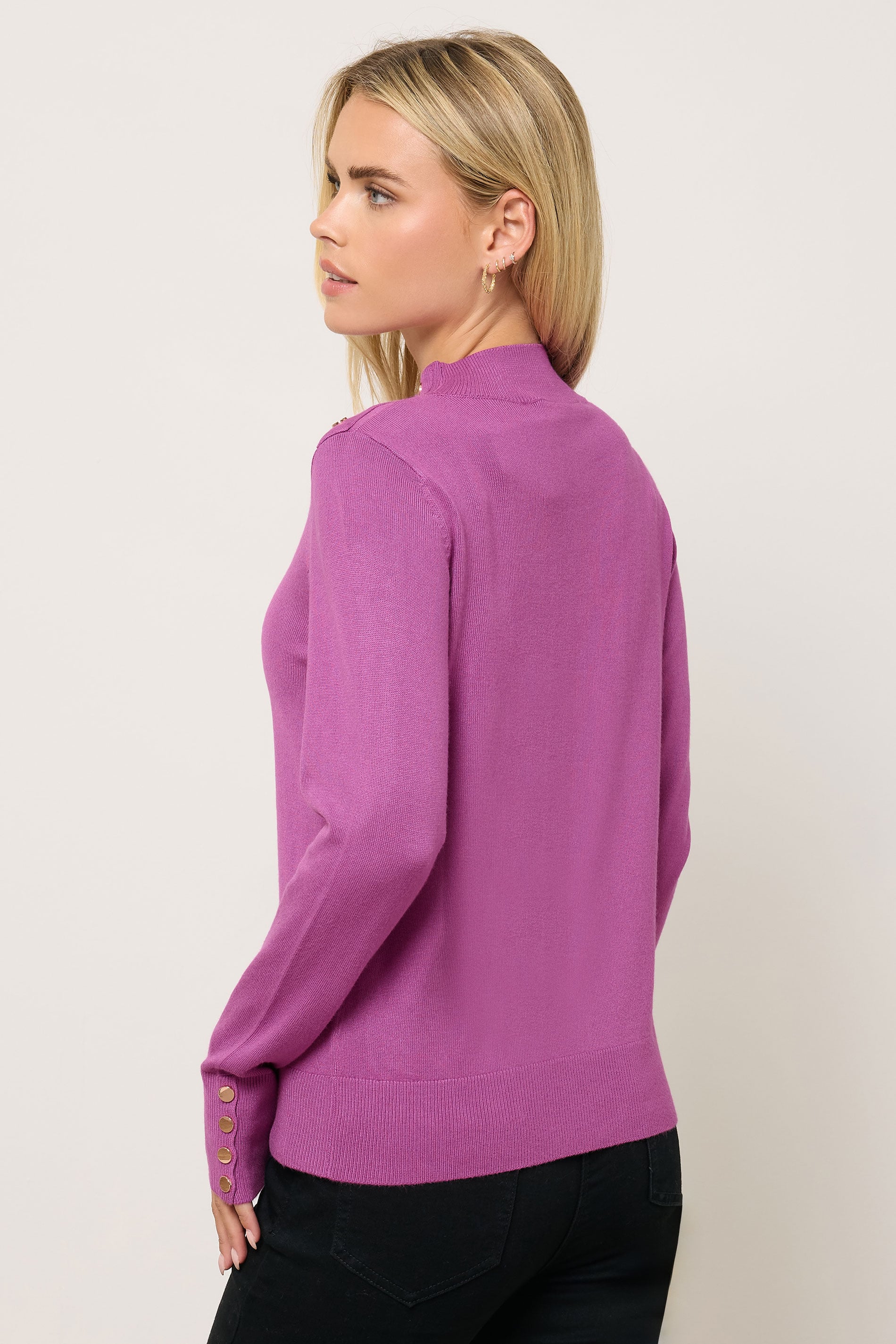 M&Co Petite Purple Button Detail Turtle Neck Jumper | M&Co 2