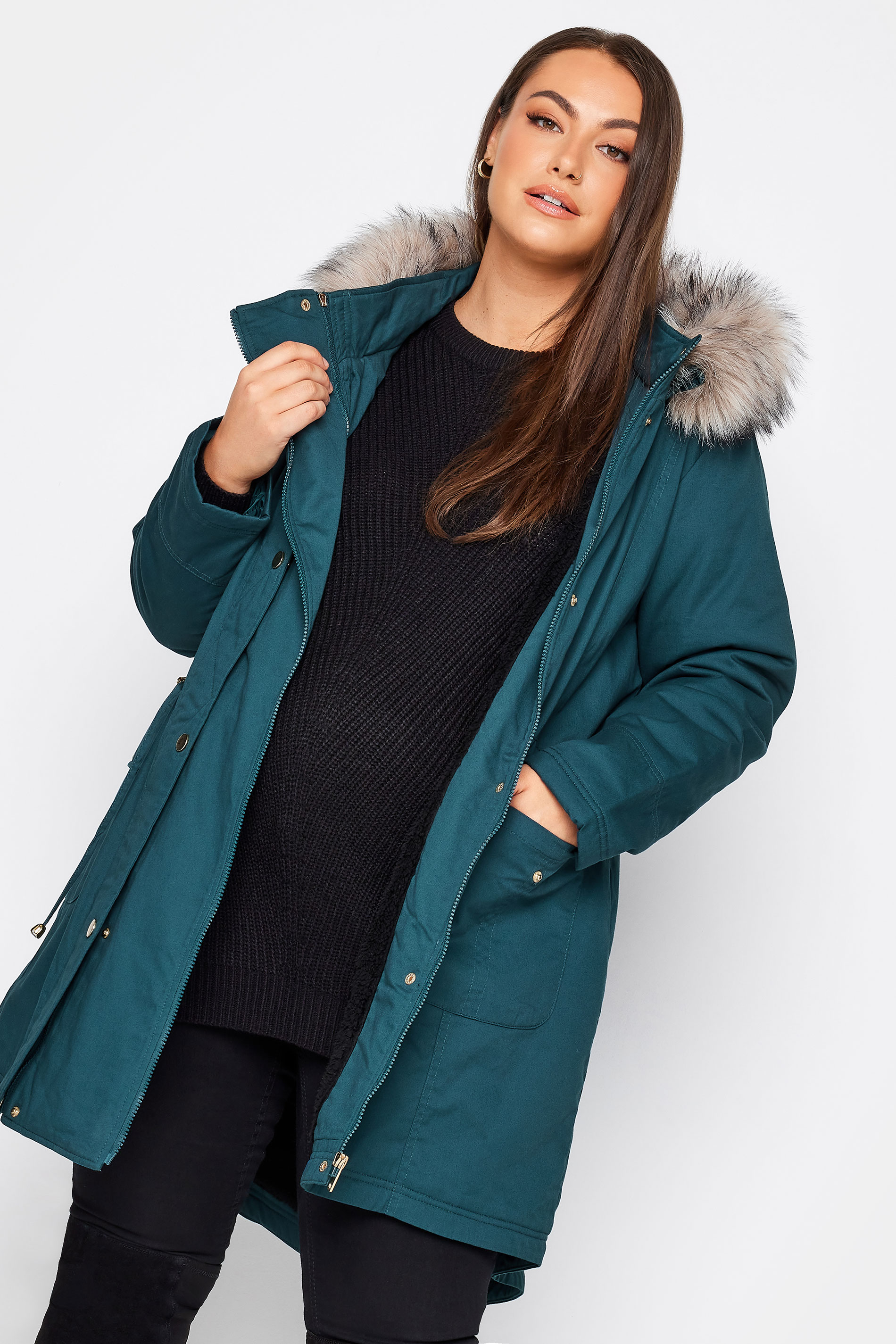 BUMP IT UP Maternity Curve Blue Parka Coat | Yours Clothing 1