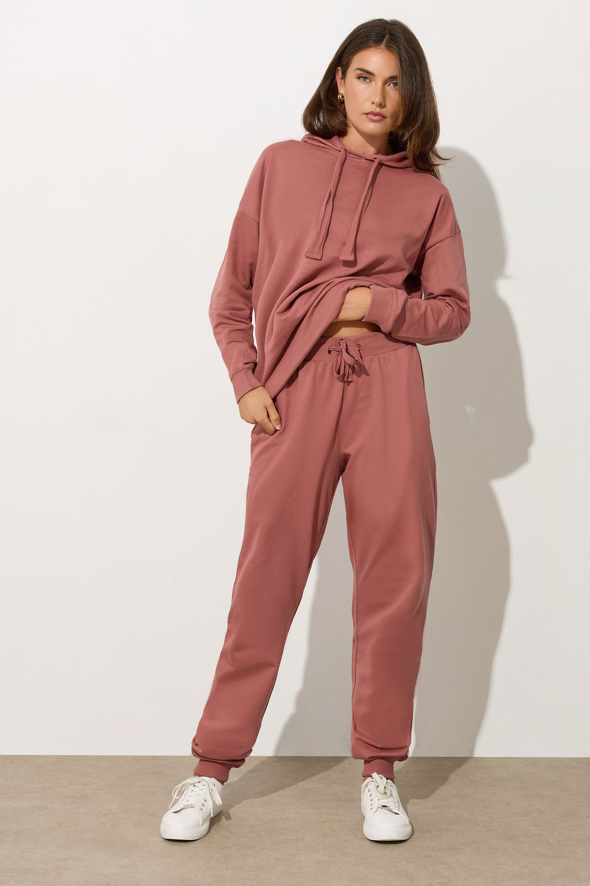 LTS Tall Coral Pink Jersey Drawcord Cuffed Joggers | Long Tall Sally 3