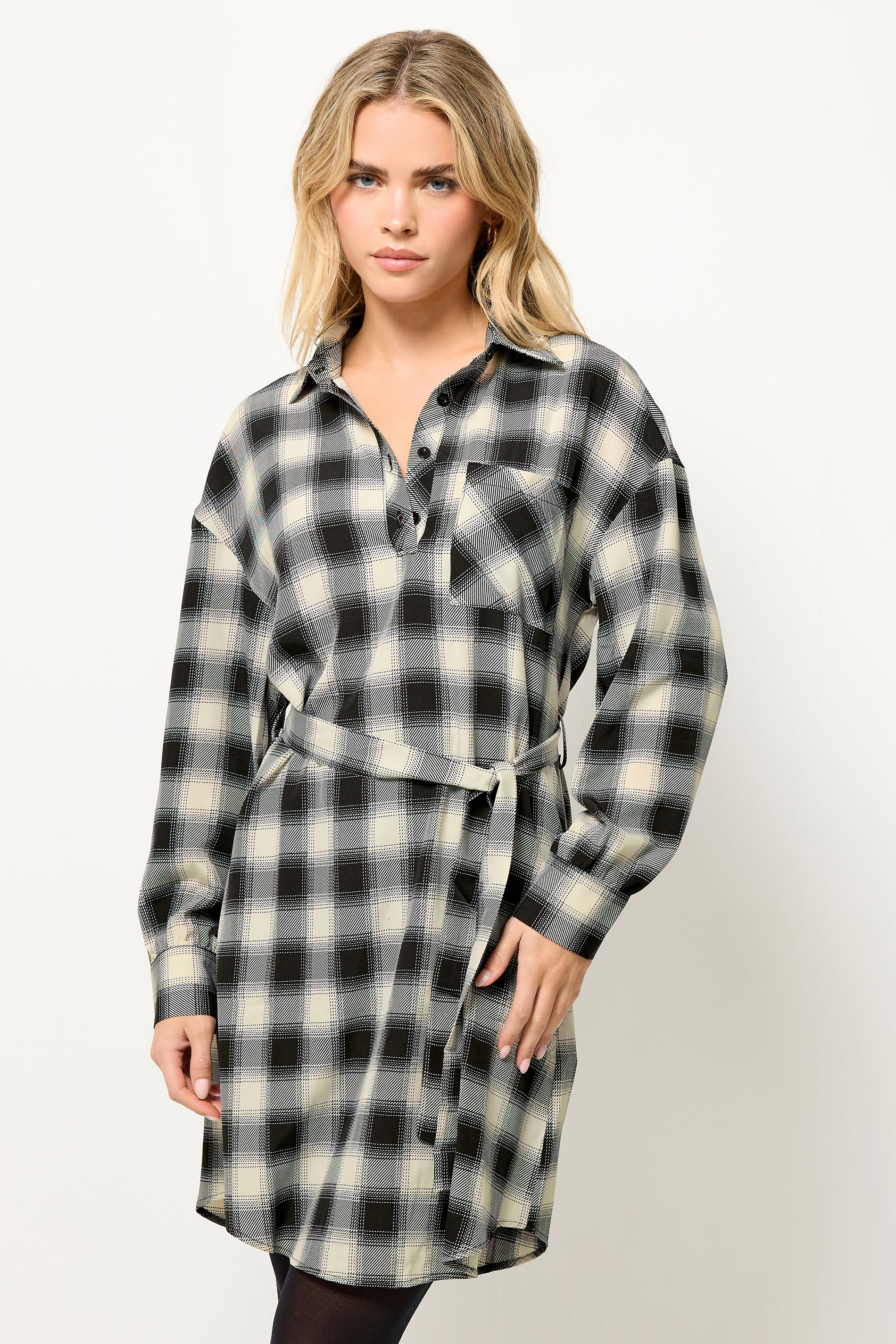 PixieGirl Petite Women's Black Check Print Shirt Dress | PixieGirl 3