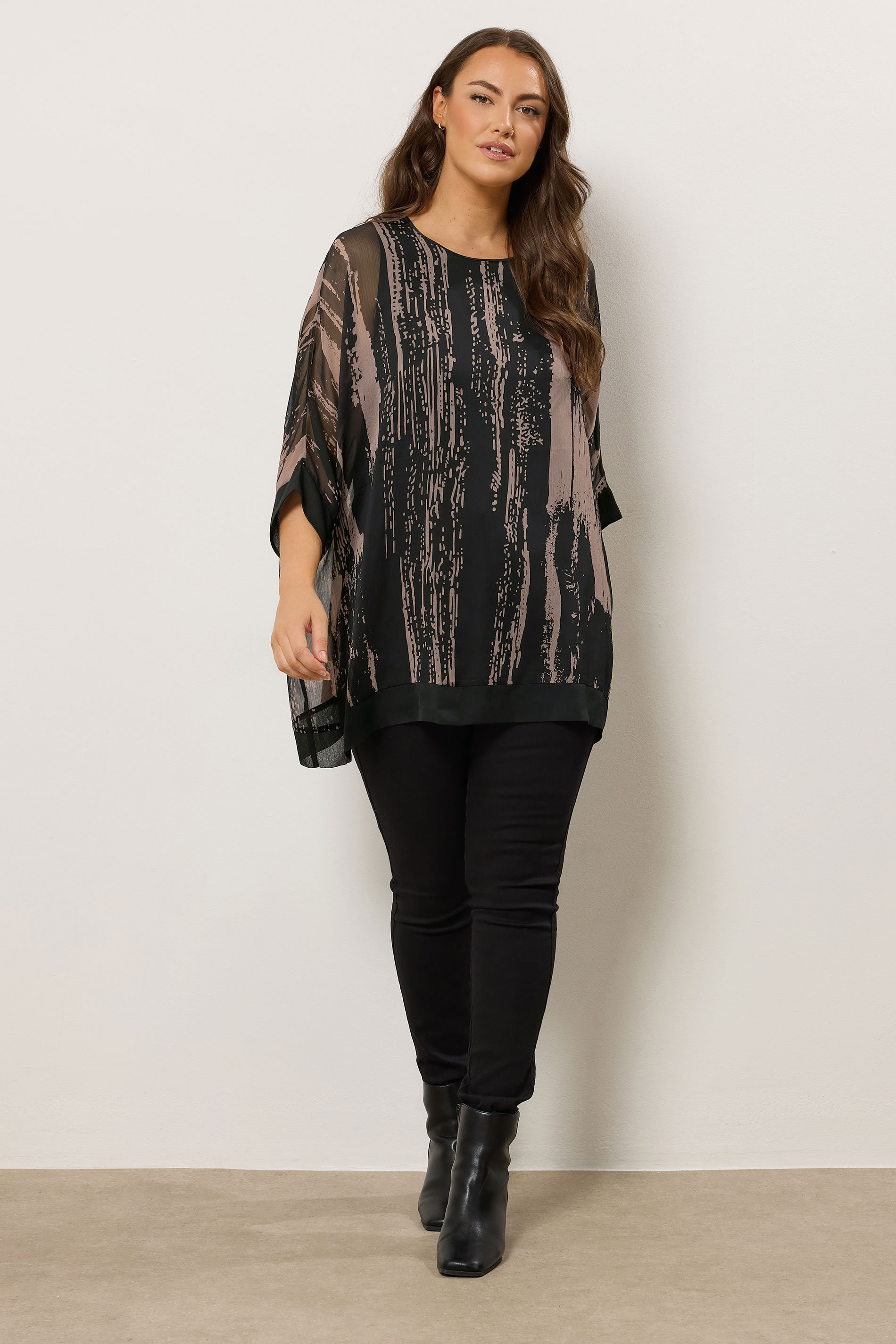 EVANS Plus Size Black & Brown Smudge Print Cape Top | Evans 2