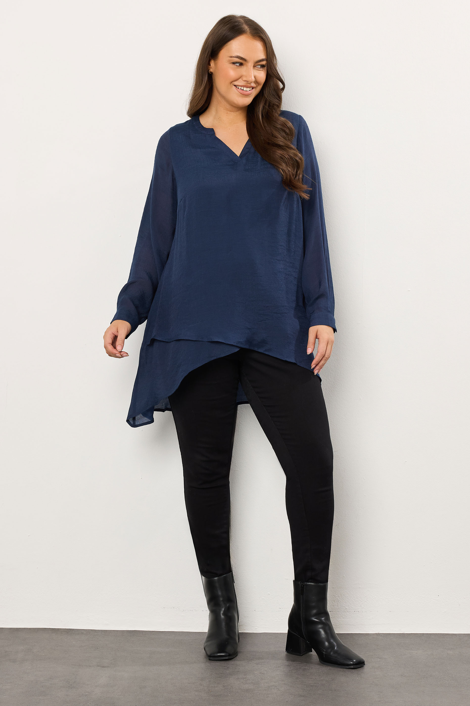 EVANS Plus Size Navy Blue Double Layer Blouse | Evans  2