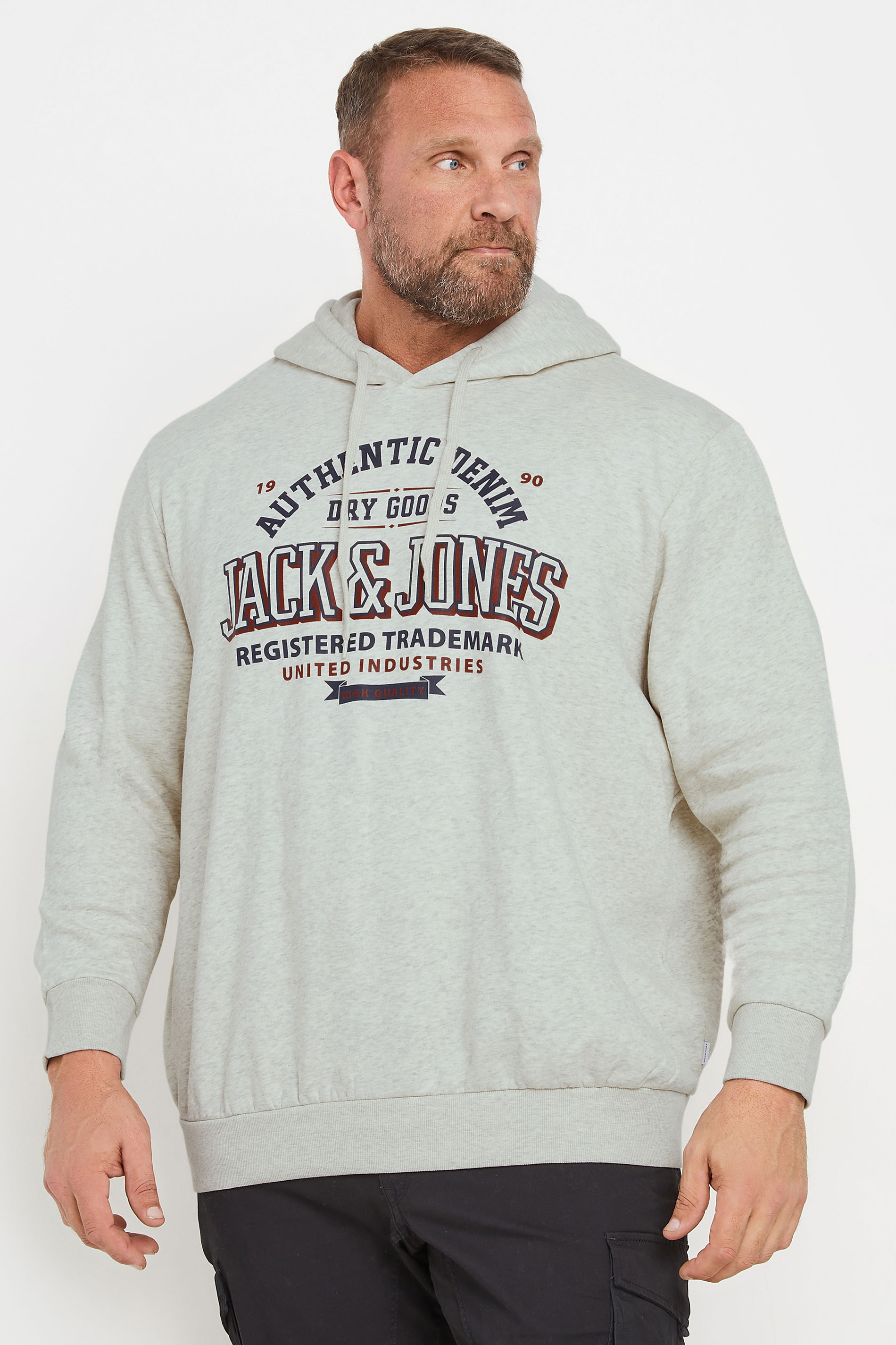 JACK & JONES Big & Tall Grey Authentic Logo Hoodie | BadRhino 2