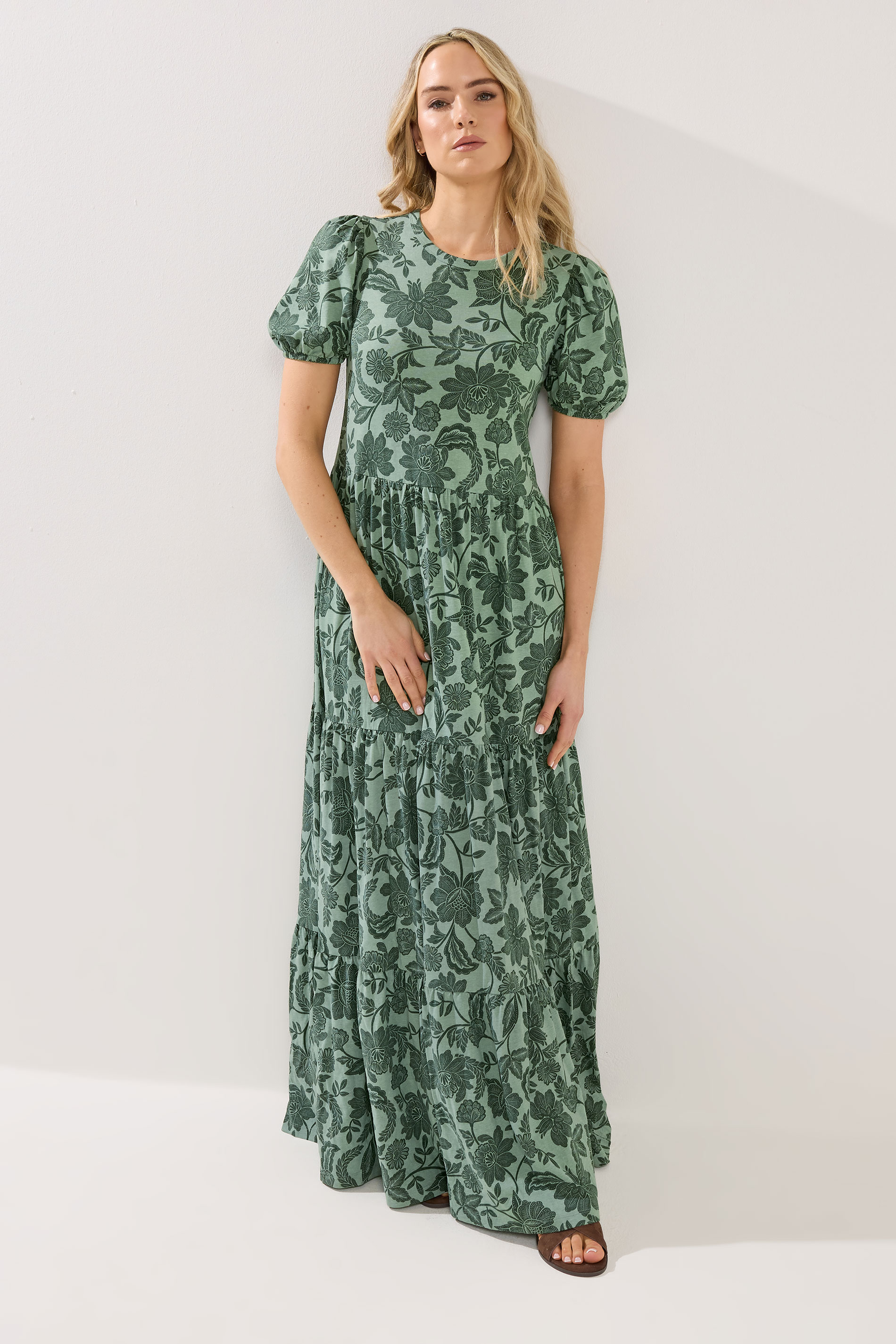 LTS Tall Women's Green Floral Tiered Cotton Maxi Dress | Long Tall Sally 2
