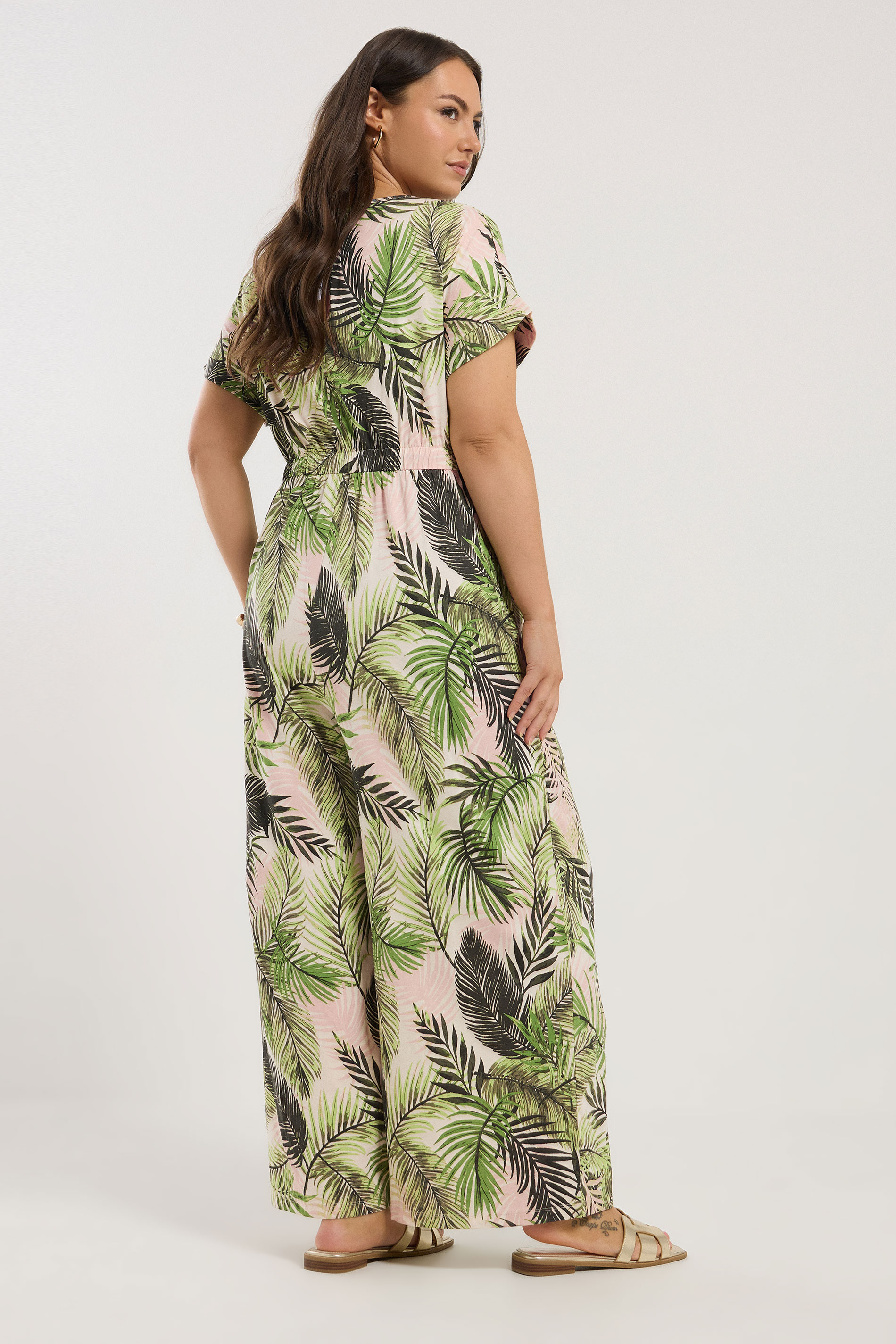 YOURS Plus Size White Palm Print Tie Front Jumpsuit | Yours Clothing 4
