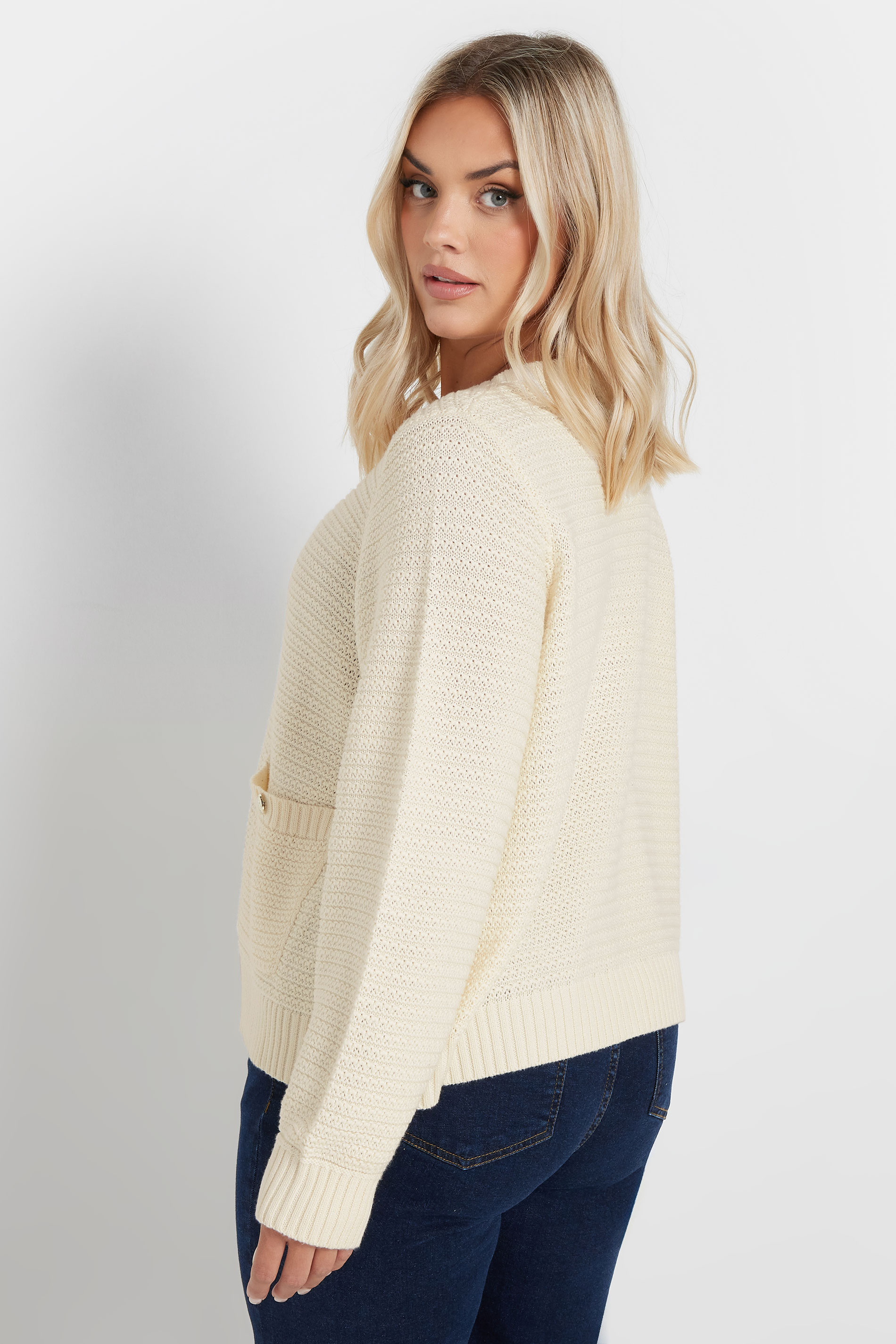 YOURS Plus Size White Button Through Pocket Cardigan | Yours Clothing 5