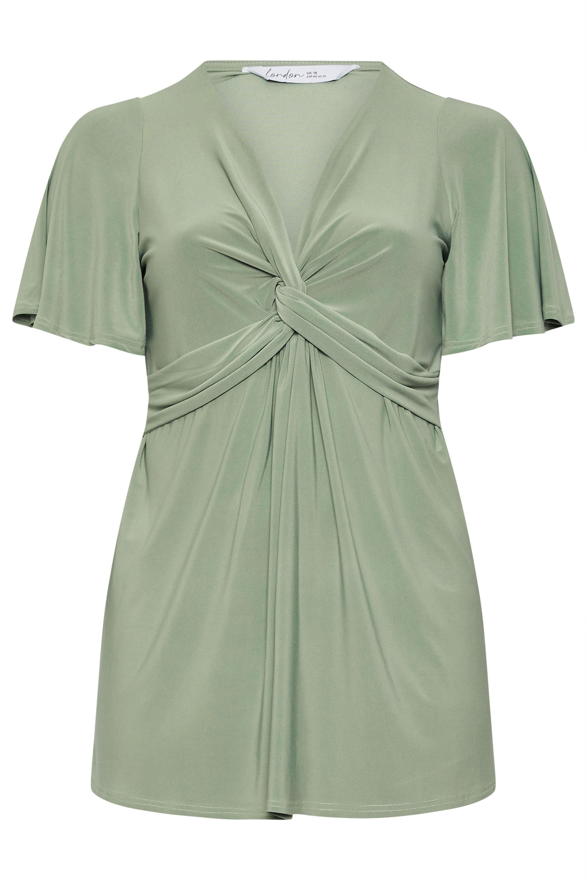 YOURS LONDON Plus Size Sage Green Knot Detail Front Short Sleeve Top | Yours Clothing 5