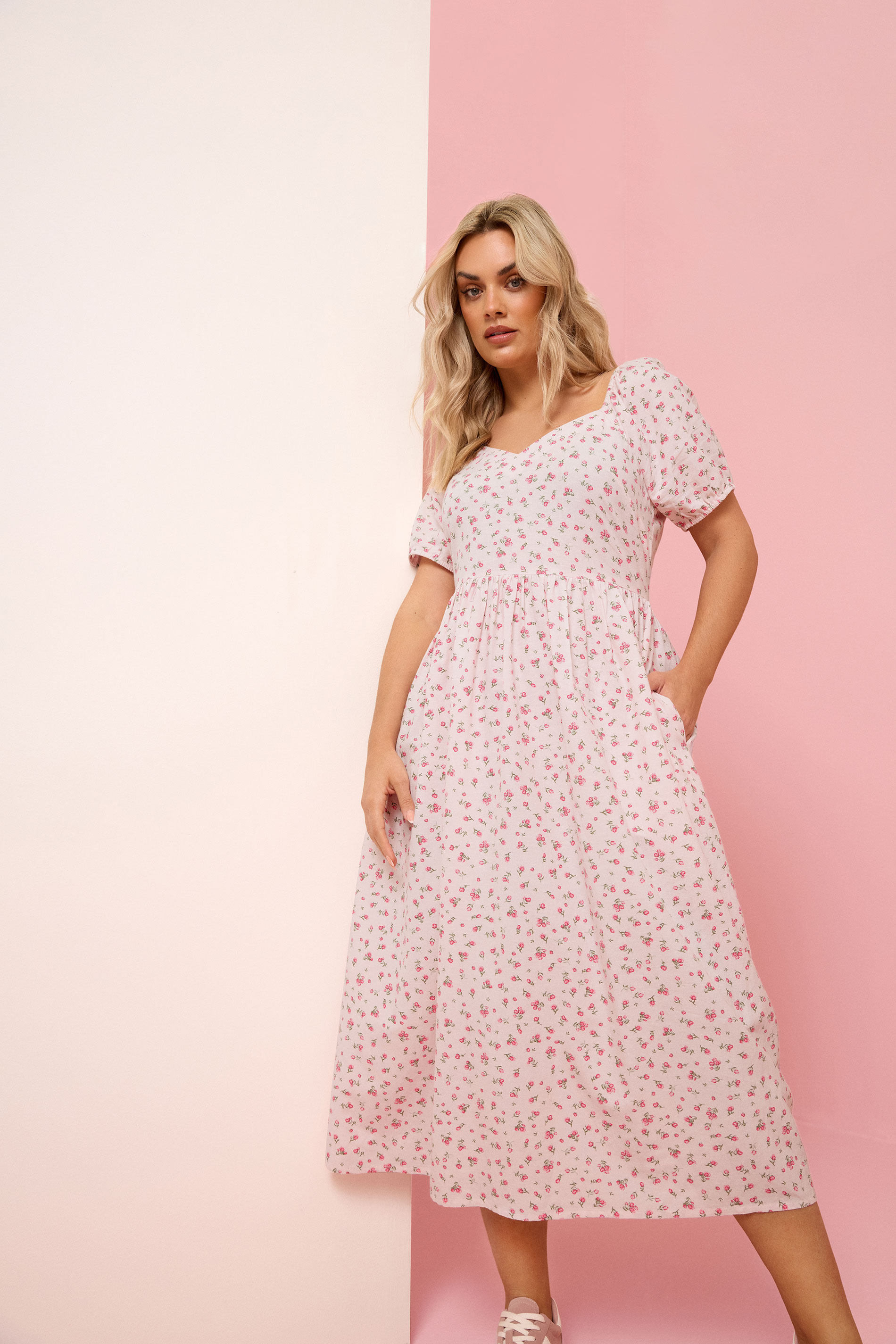YOURS Plus Size Pink Ditsy Print Maxi Dress | Yours Clothing 1