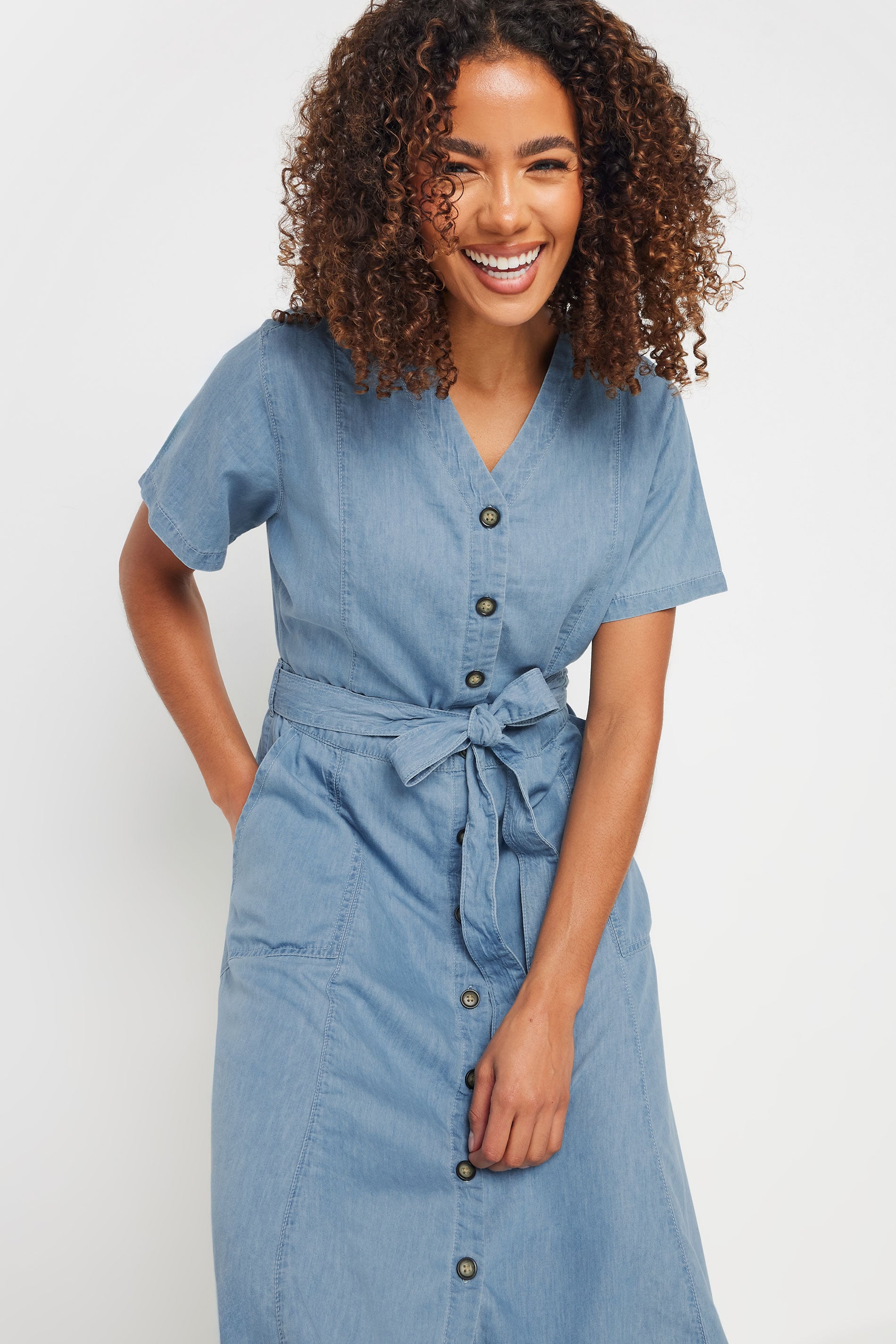 M&Co Blue Denim Tie Waist Shirt Dress | M&Co 5