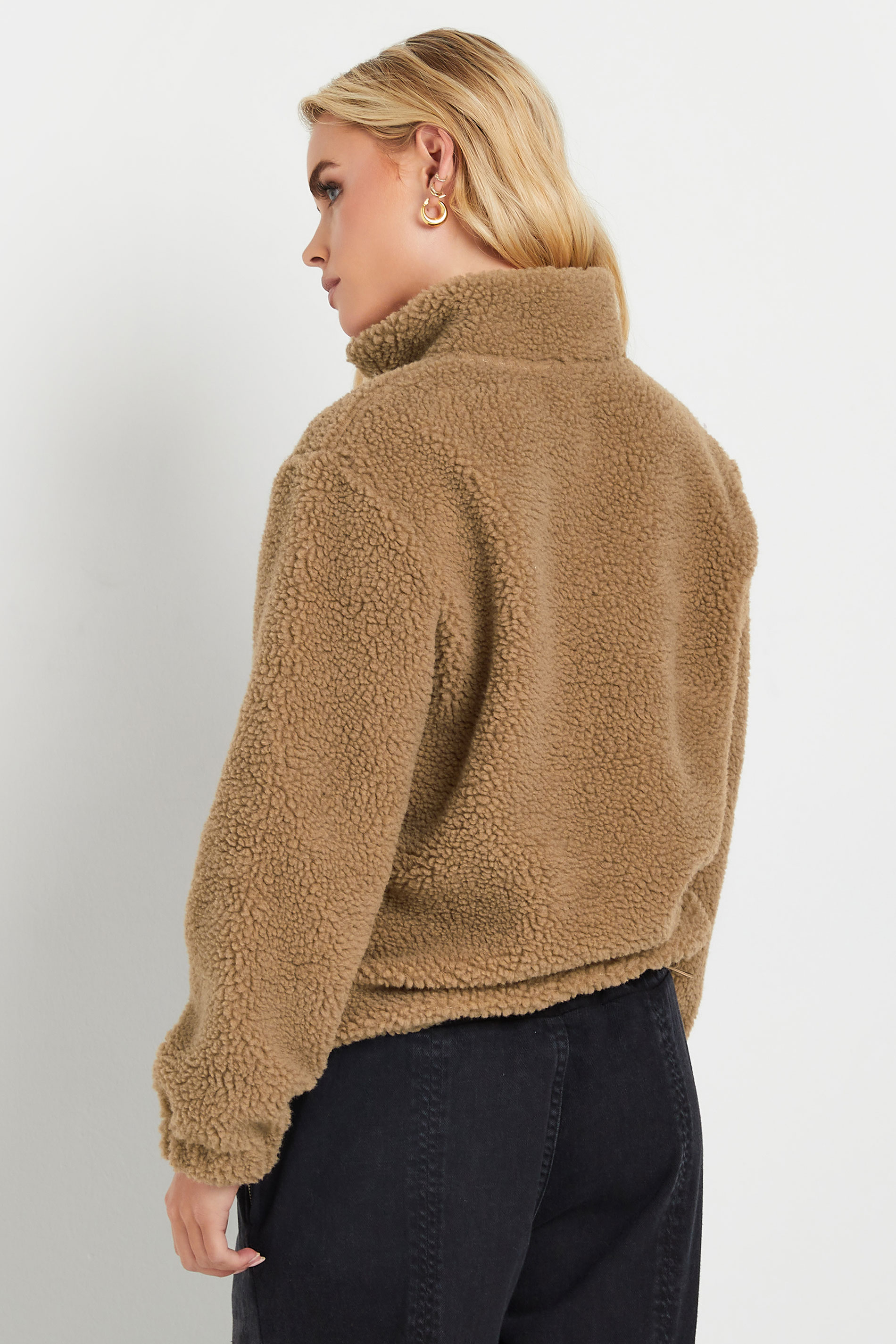 PixieGirl Petite Women's Beige Brown Slogan Half Zip Teddy Fleece | PixieGirl 2