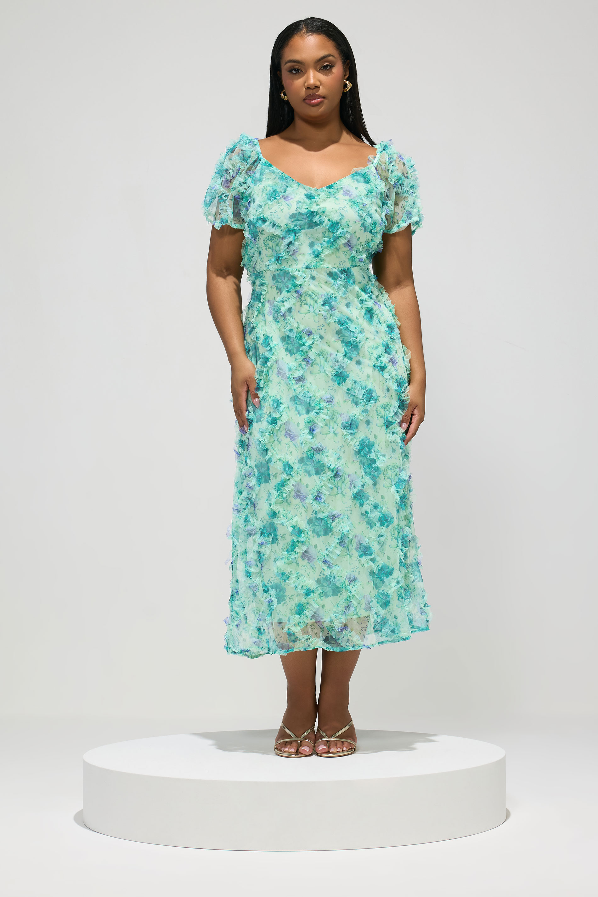 YOURS LONDON Plus Size Mint Green Floral Ruffle Maxi Dress | Yours Clothing 3