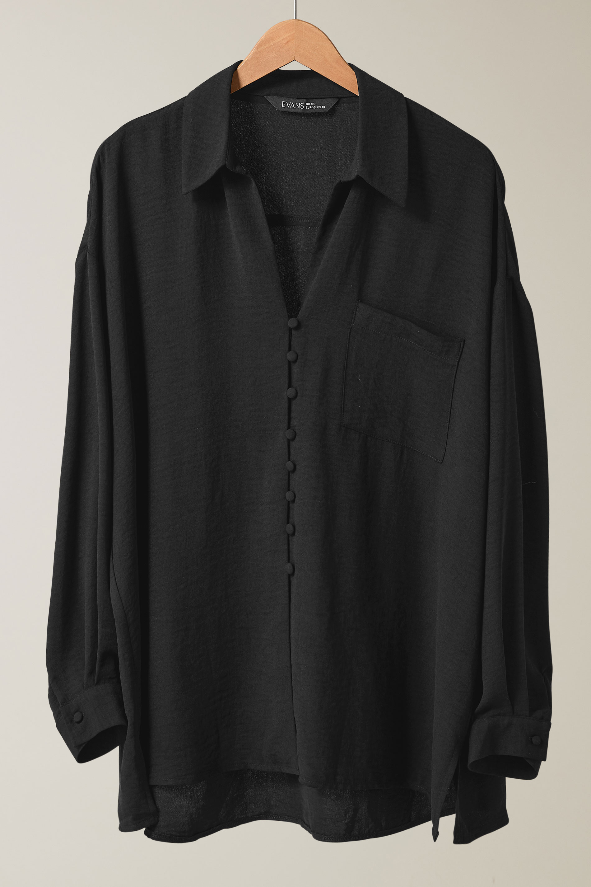 EVANS Plus Size Black Dipped Hem Oversized Shirt | Evans 5