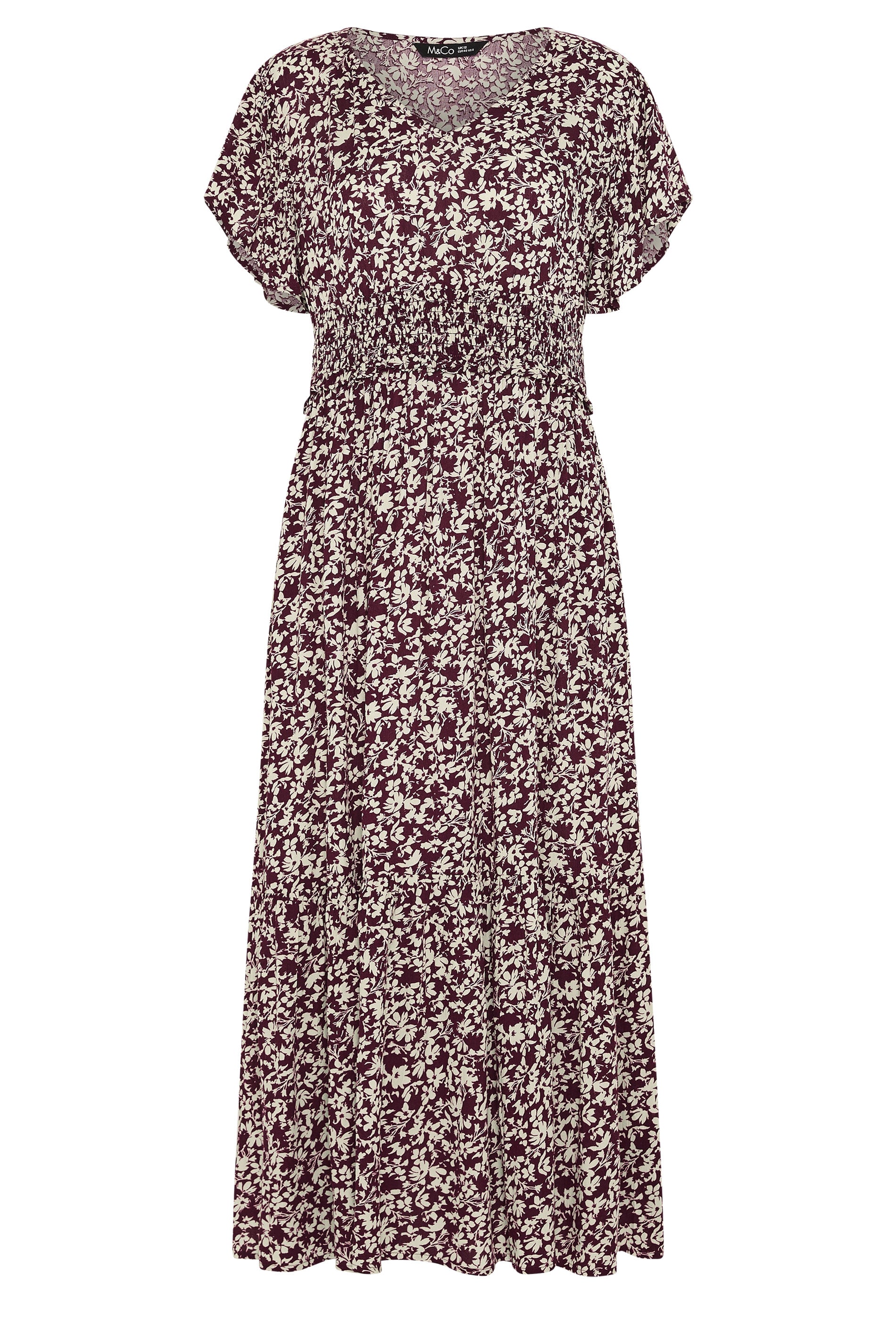 M&Co Petite Berry Purple Floral Shirred Waist Maxi Dress | M&Co 6