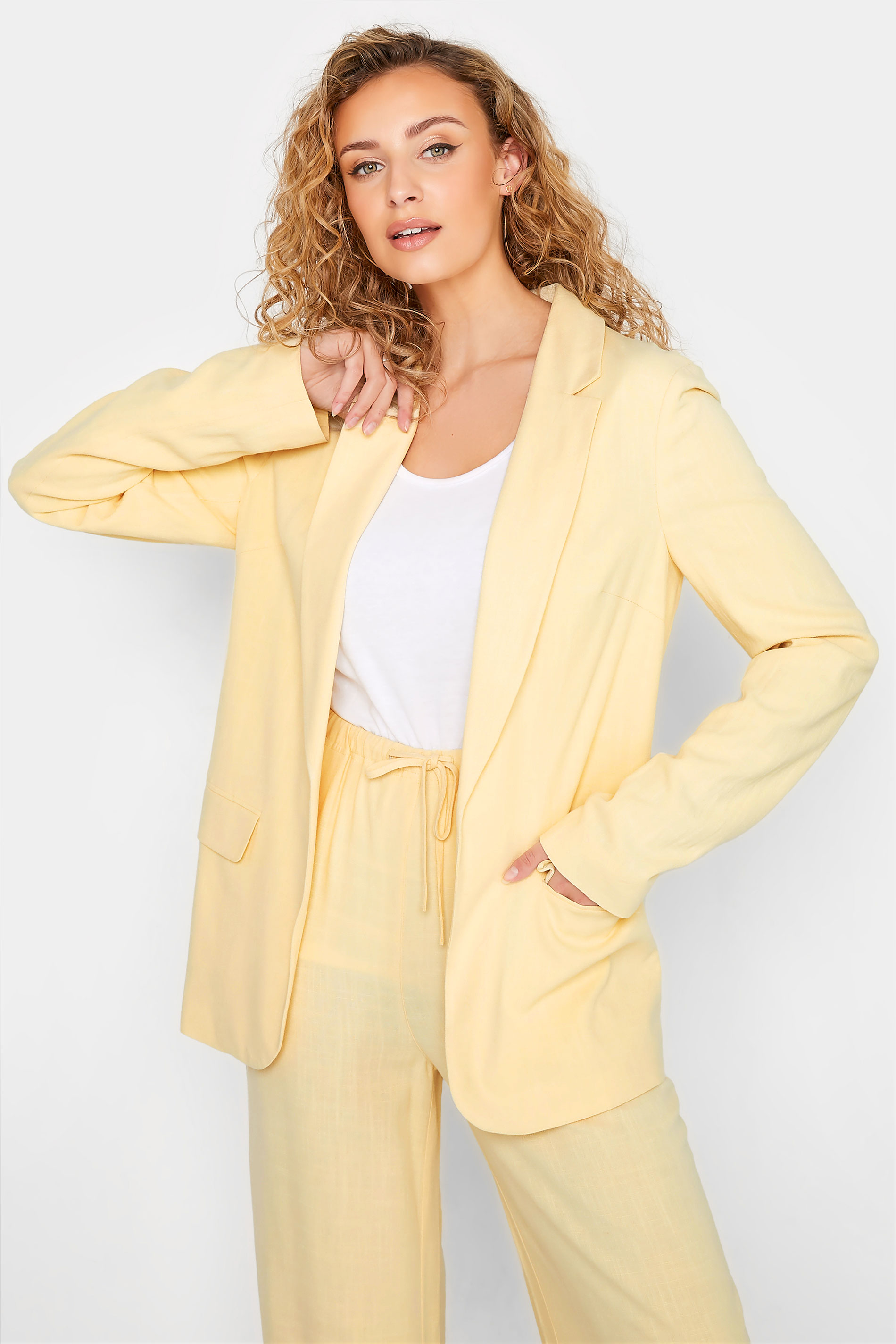 LTS Tall Women's Lemon Yellow Linen Blazer | Long Tall Sally  1
