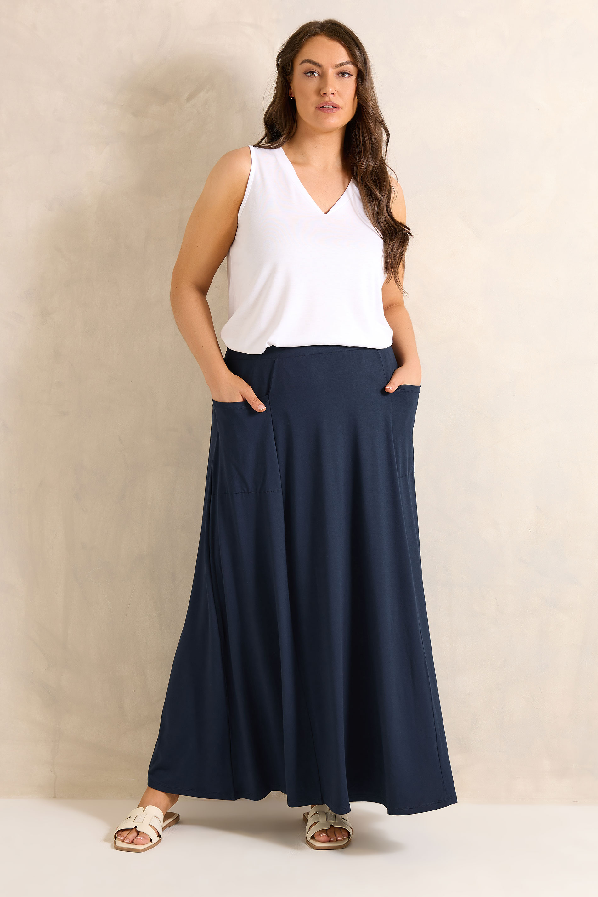 EVANS Plus Size Navy Blue Stretch Jersey Midaxi Skirt | Evans 3