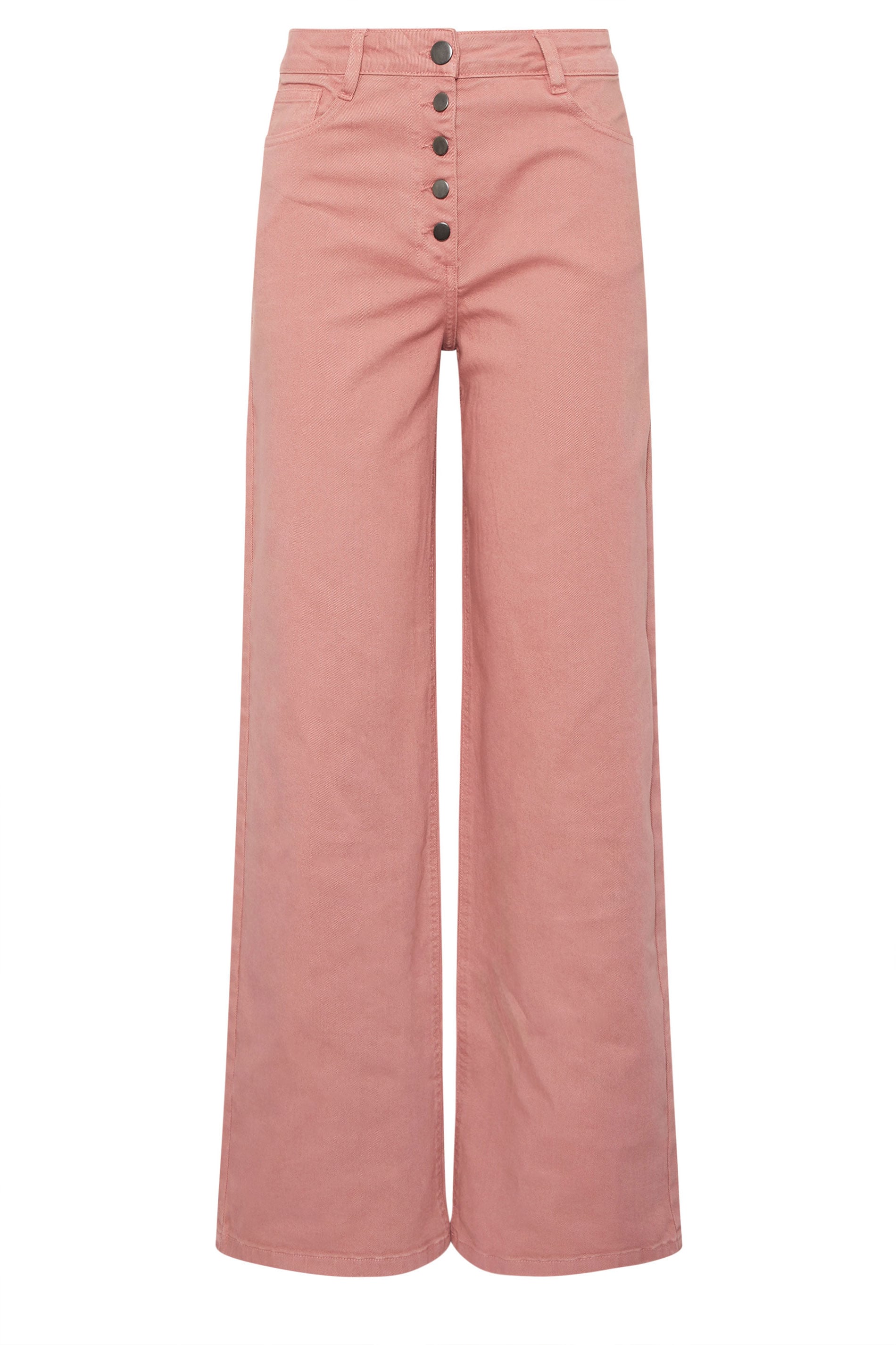 LTS Tall Women's Coral Pink Button Detail Wide Leg Jeans | Long Tall Sally 5