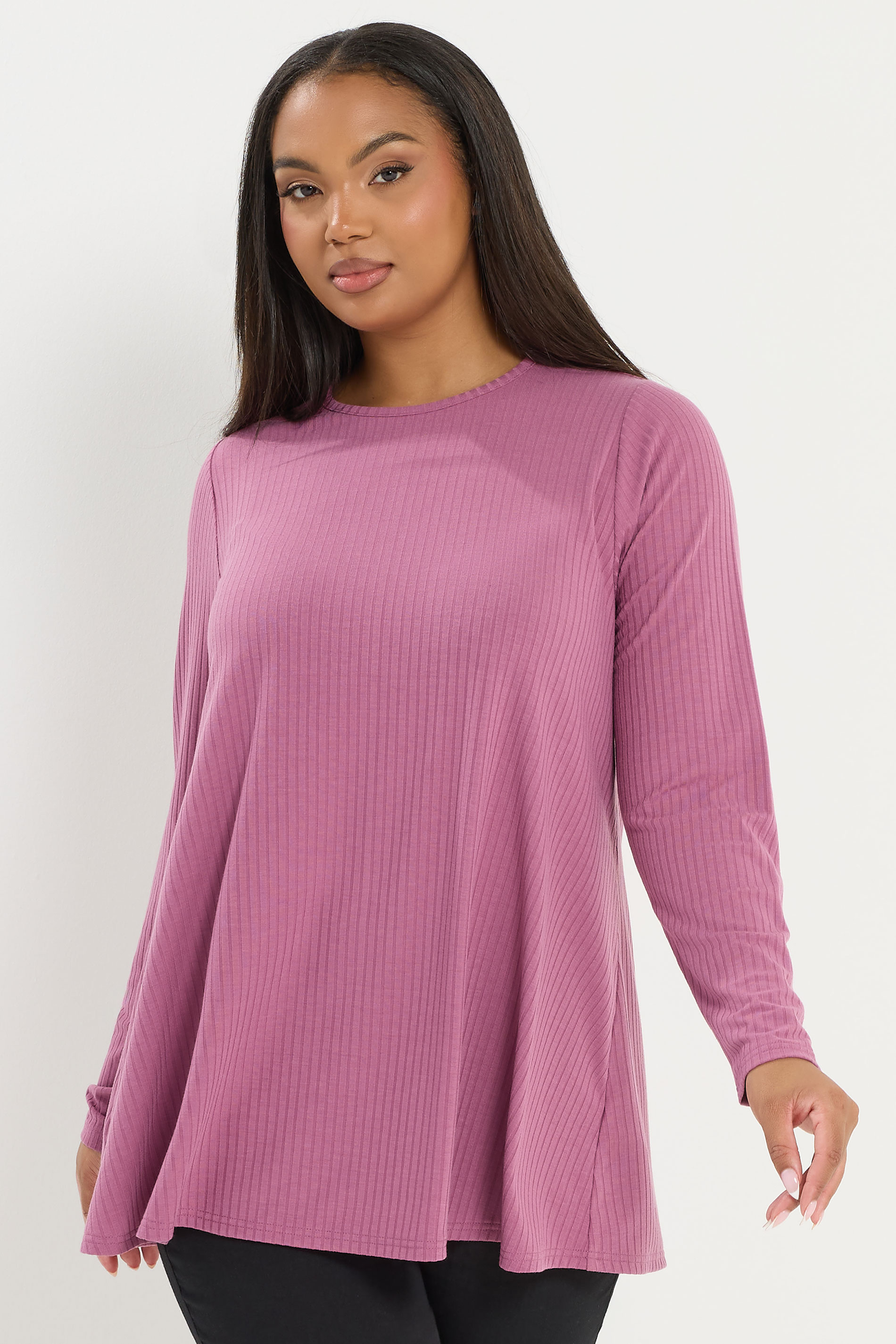 YOURS Plus Size Pink Ribbed Swing T-Shirt | Yours Clothing 3