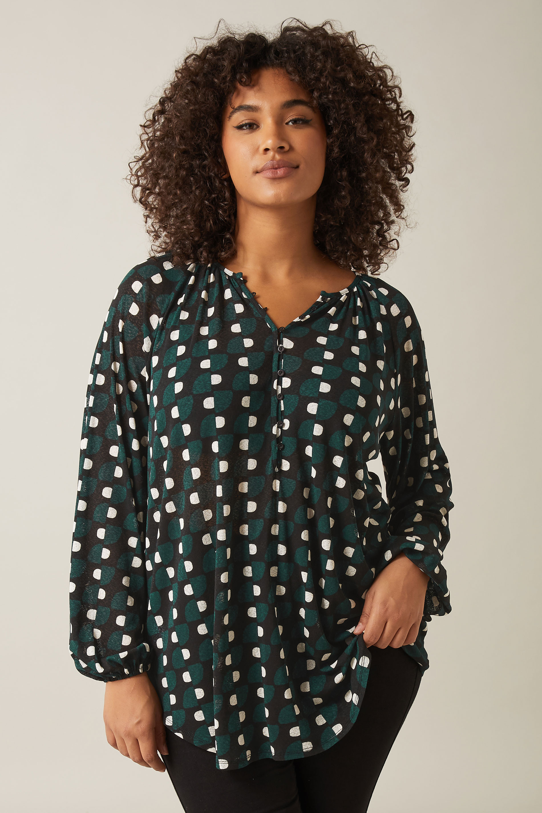 EVANS Plus Size Green Geometric Print Blouse | Evans 3