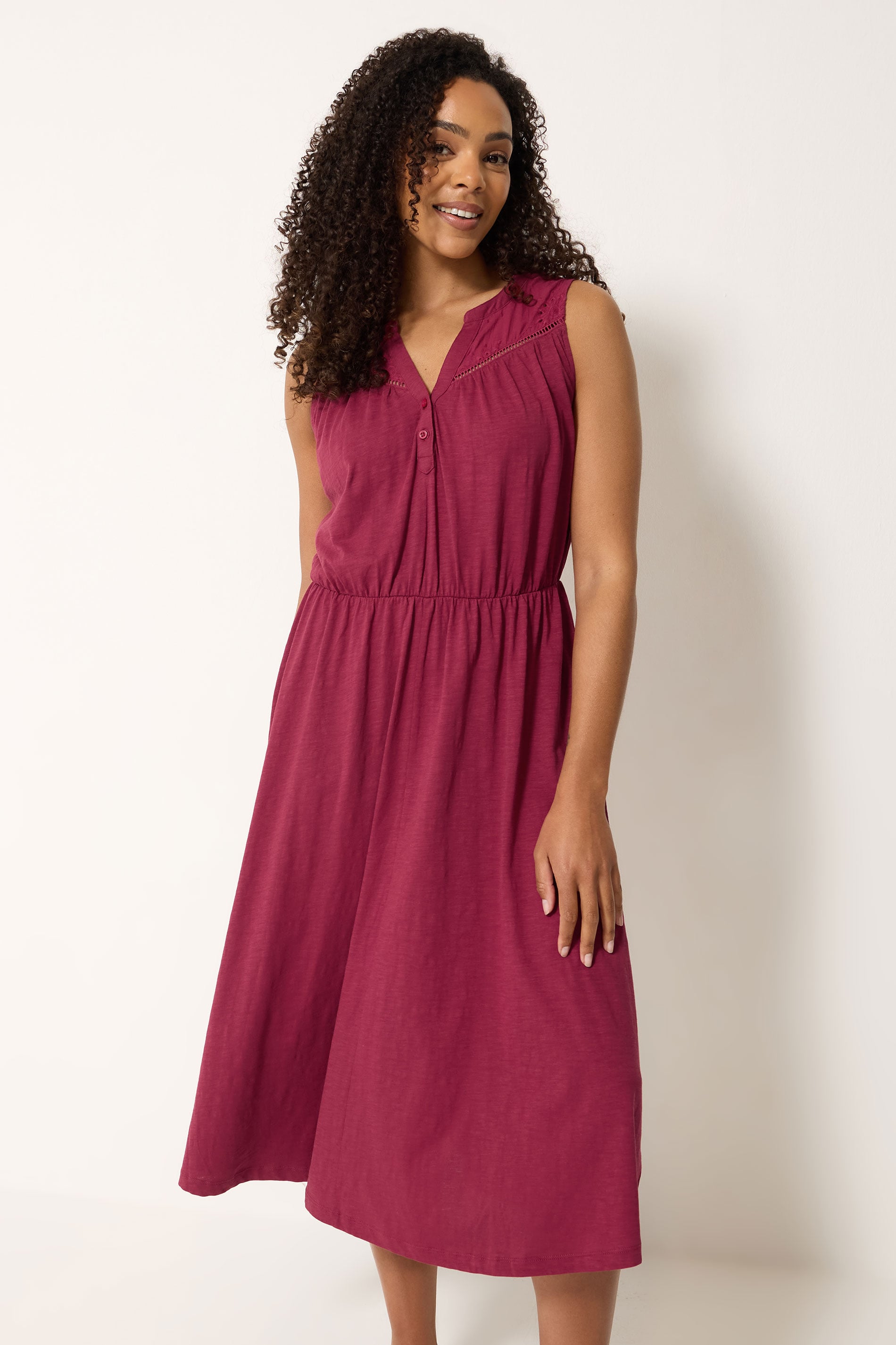 M&Co Berry Red Broderie Sleeveless Cotton Midi Dress | M&Co 3