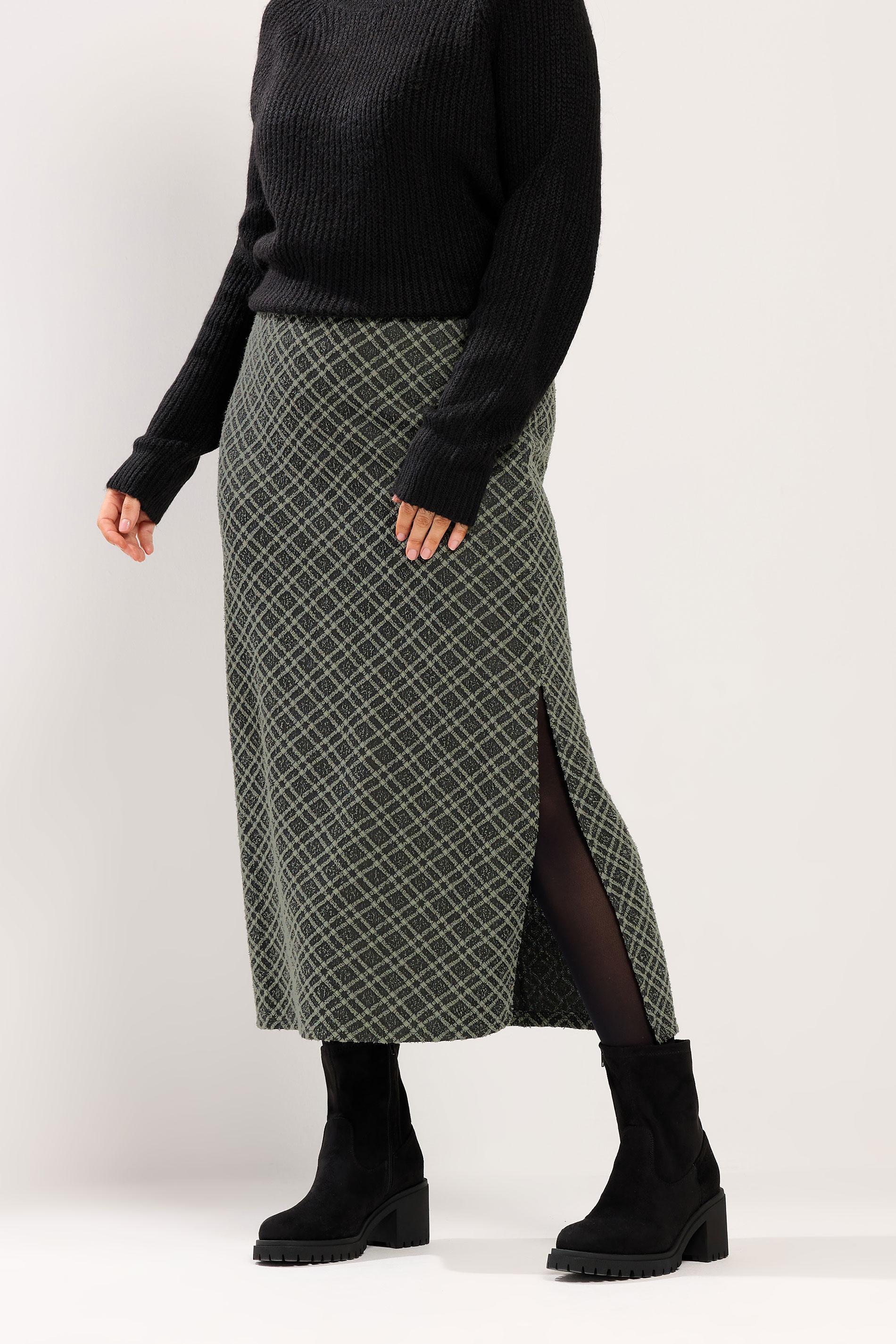 YOURS Plus Size Khaki Green Check Print Tube Skirt | Yours Clothing 3