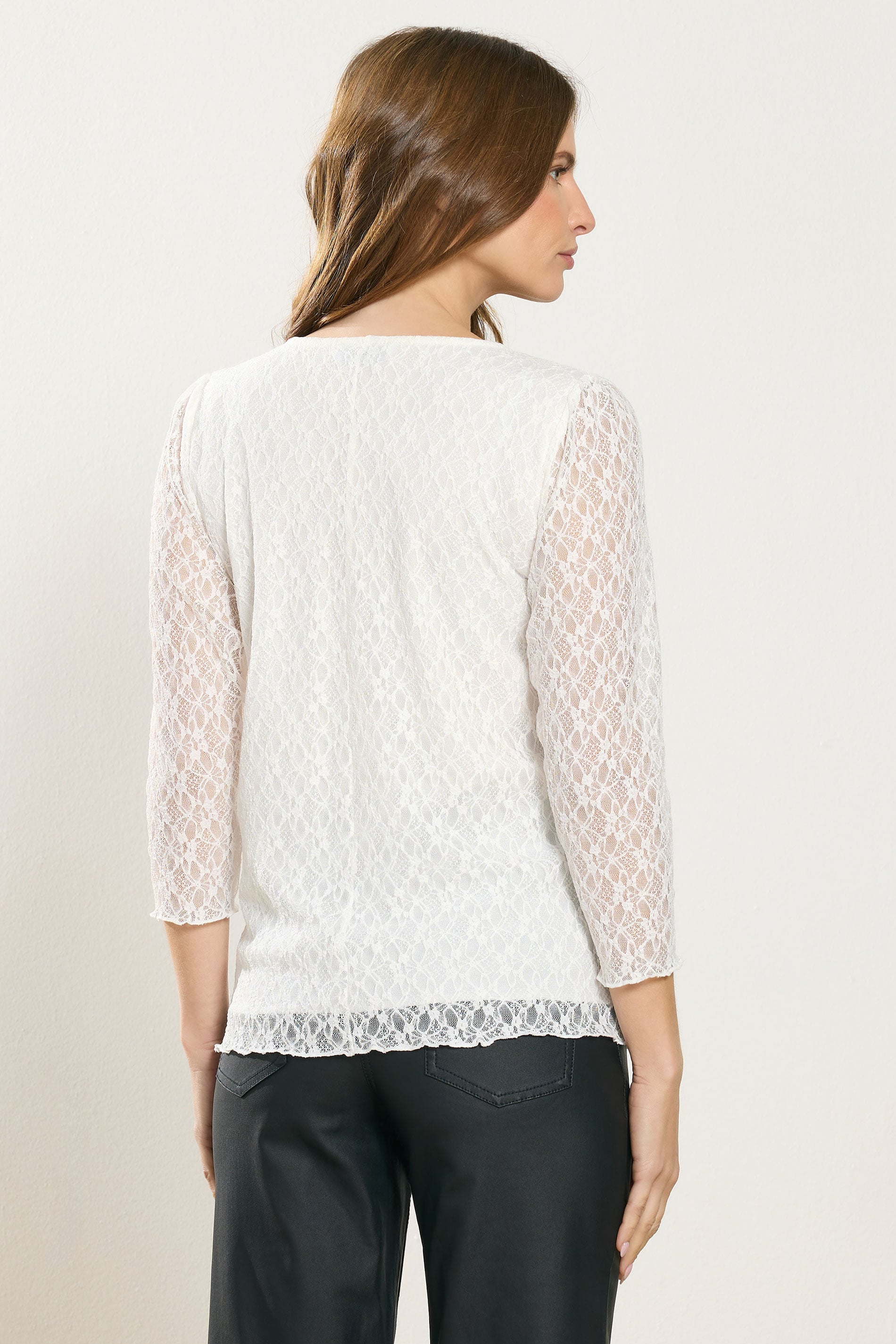 M&Co Ivory White Floral Lace Long Sleeve Top | M&Co 2