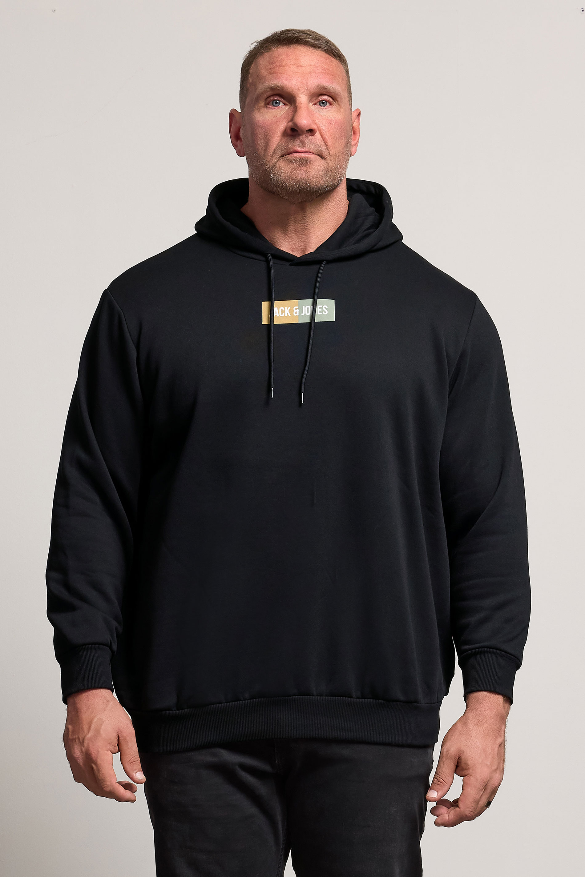 JACK & JONES Big & Tall Black Pan Logo Hoodie | BadRhino 3