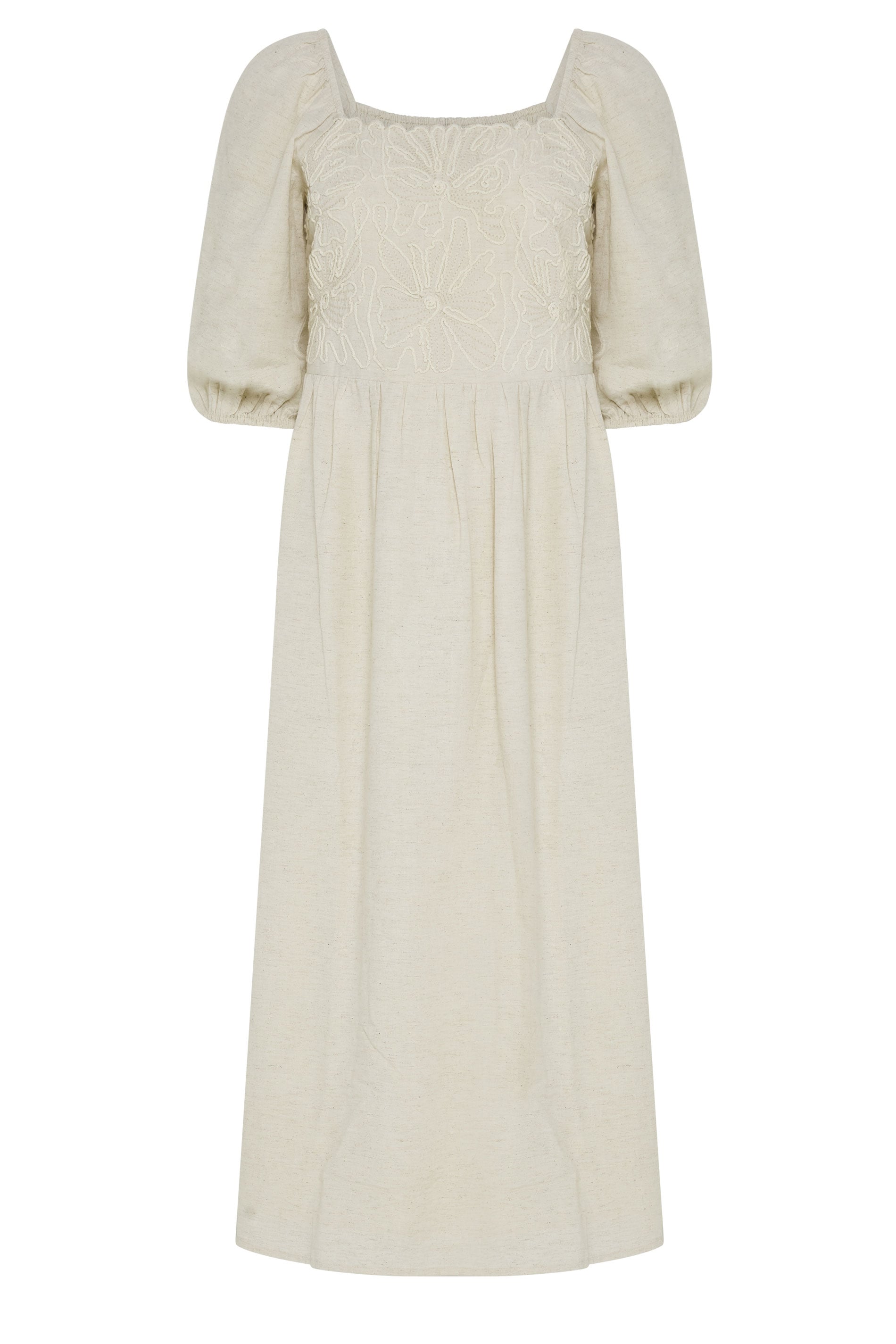 M&Co Petite Neutral Short Sleeve Embroidered Trim Maxi Dress | M&Co 2