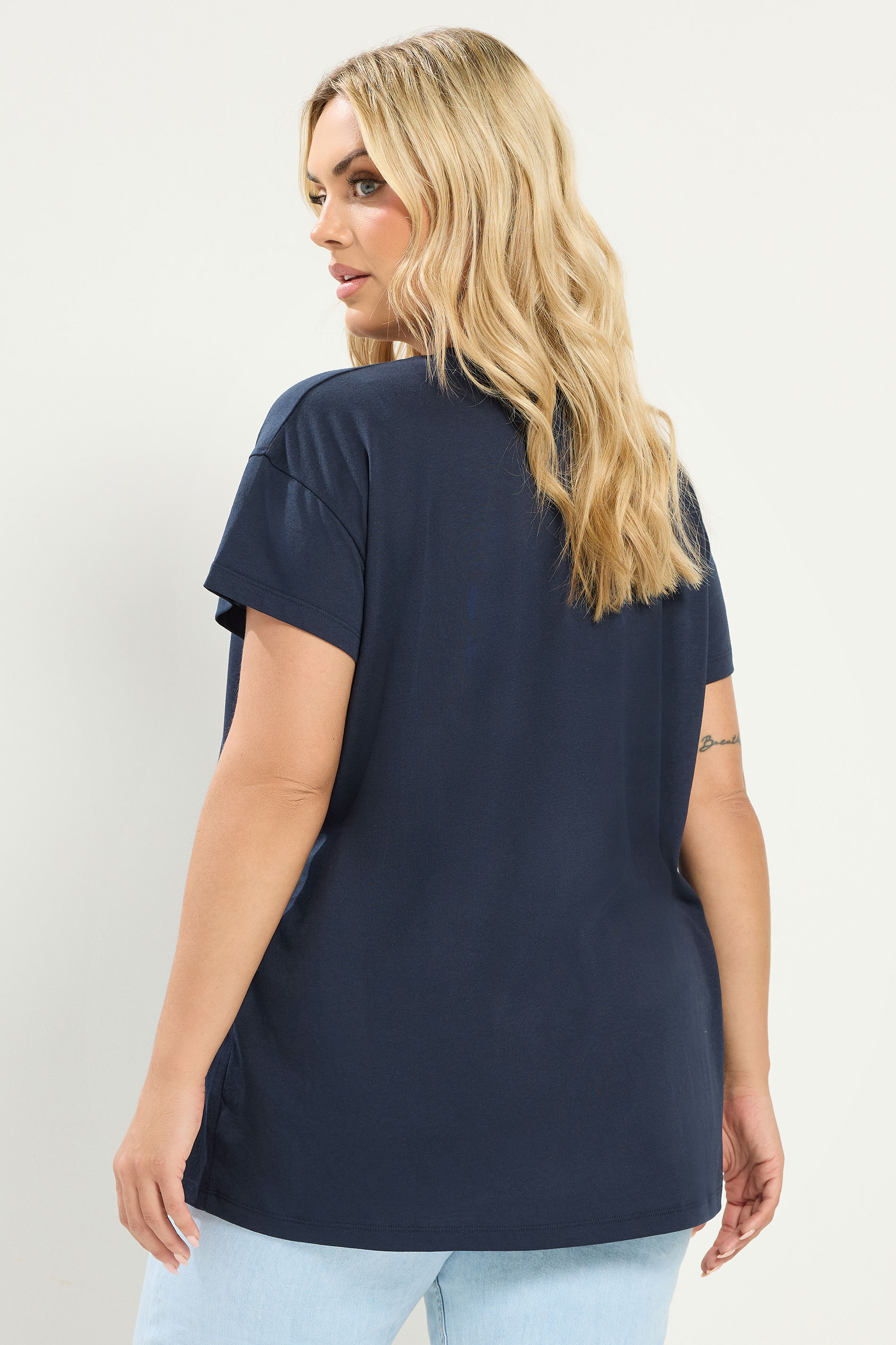 YOURS Plus Size Navy Blue 'Free Spirit' Butterfly Embellished T-Shirt | Yours Clothing 2
