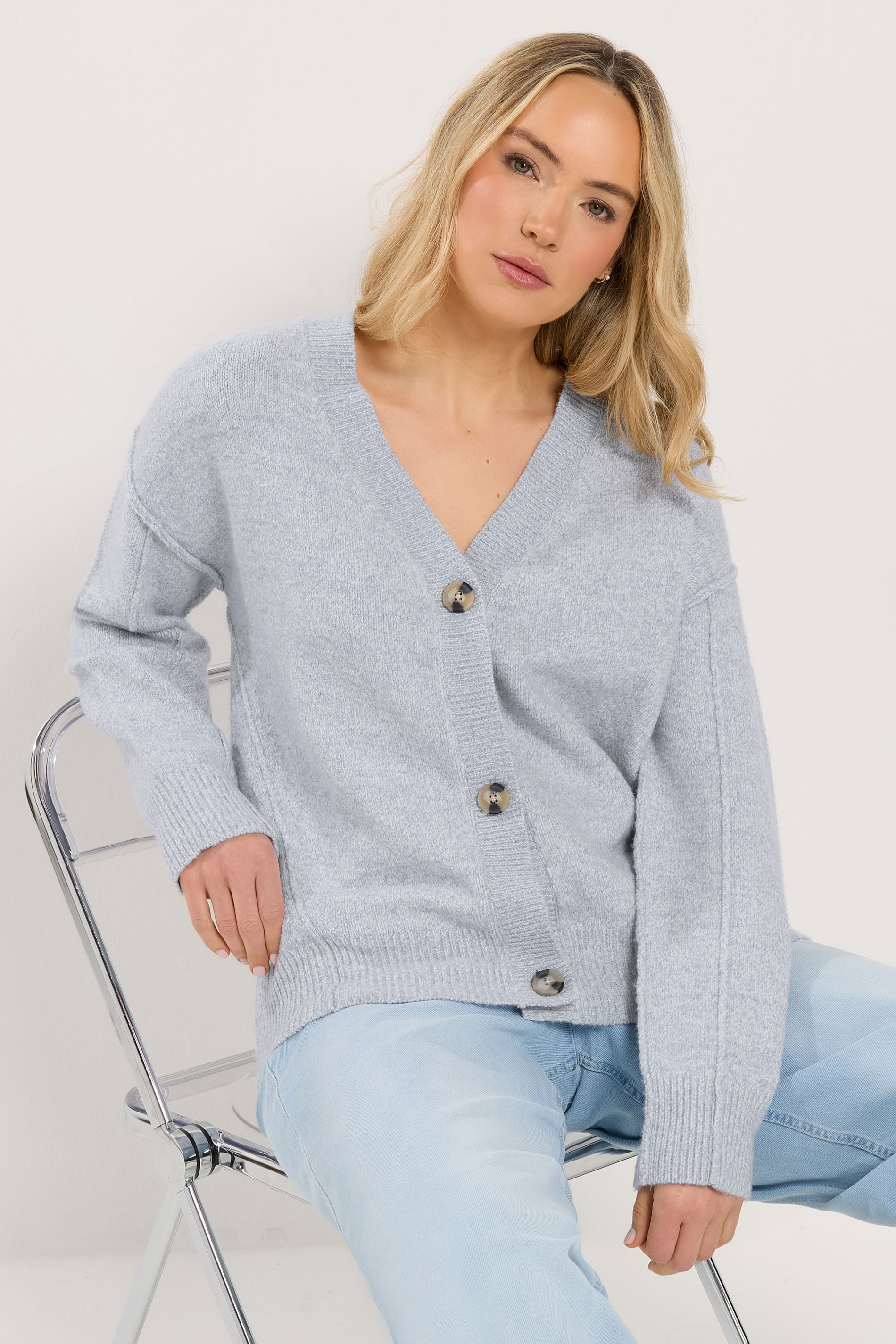 LTS Tall Blue Seam Detail Knitted Cardigan | Long Tall Sally 1