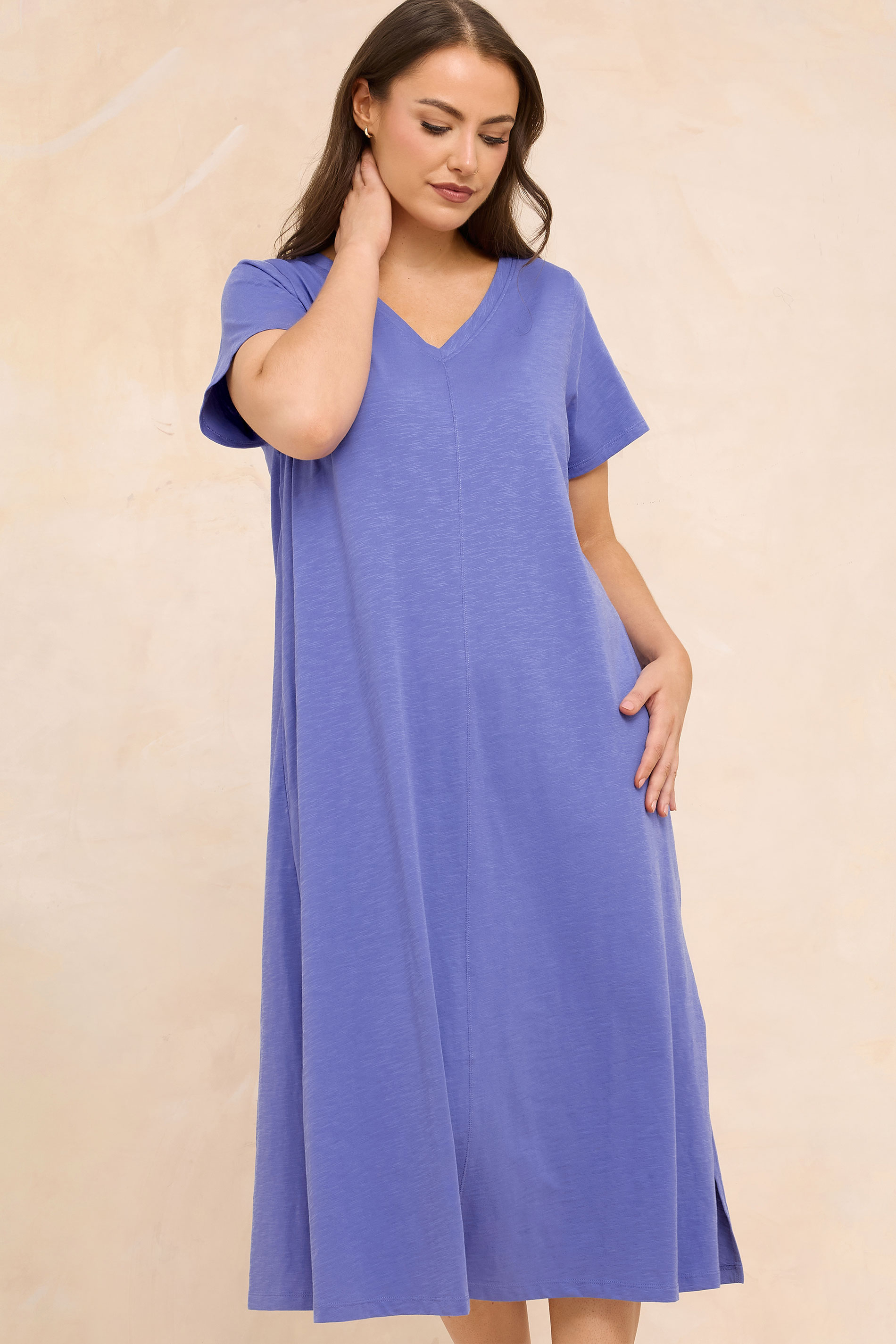 EVANS Plus Size Bright Blue Premium Cotton Dress | Evans 1
