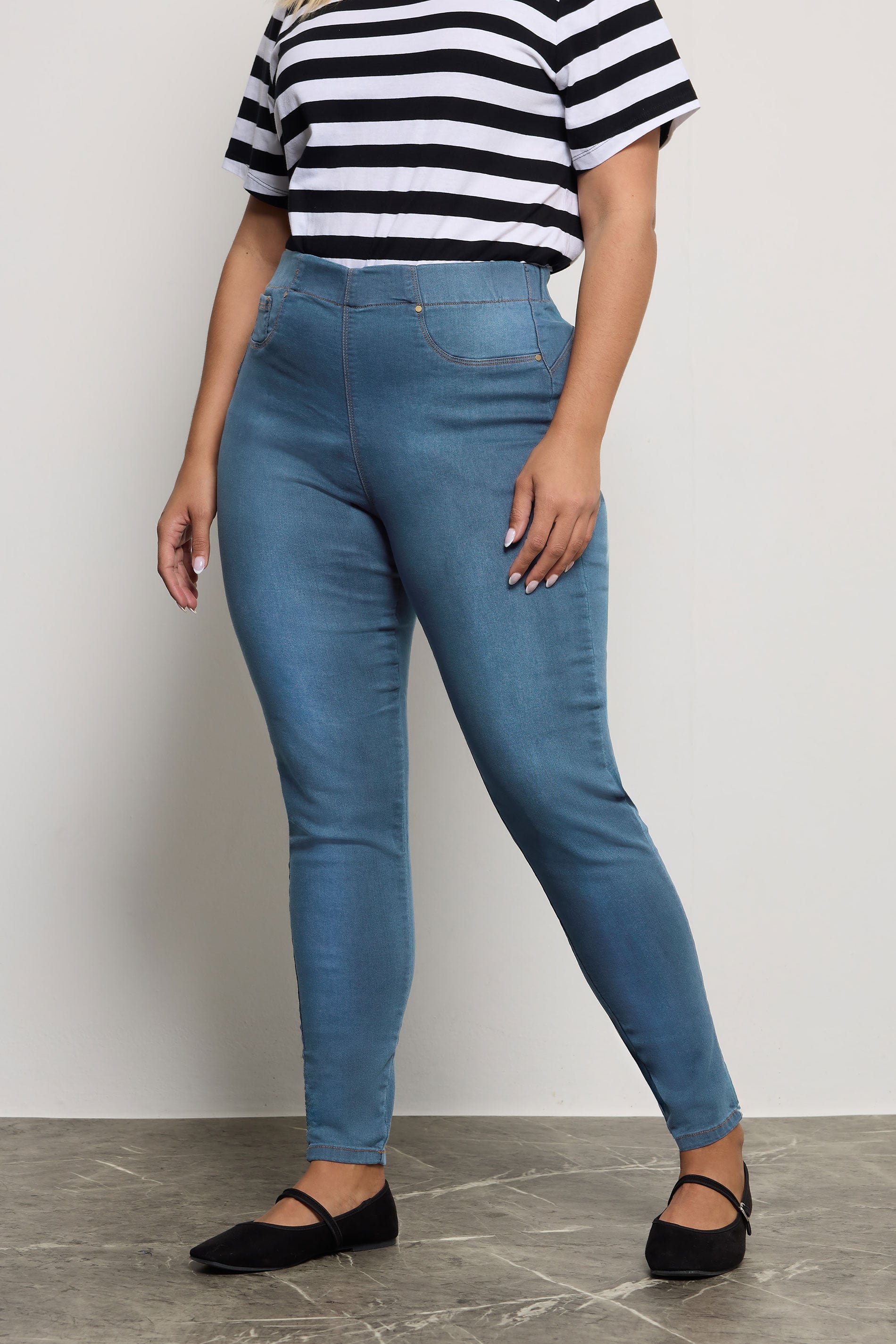 YOURS FOR GOOD Mid Blue Pull On Bum Shaper LOLA Jeggings | Yours Clothing 3