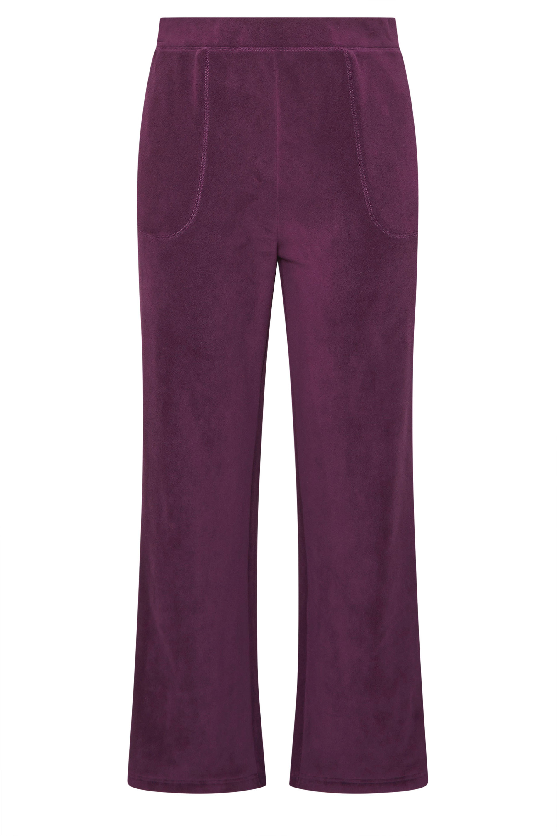 YOURS Plus Size Burgundy Red Wide Leg Fleece Trousers | Yours Clothing 5