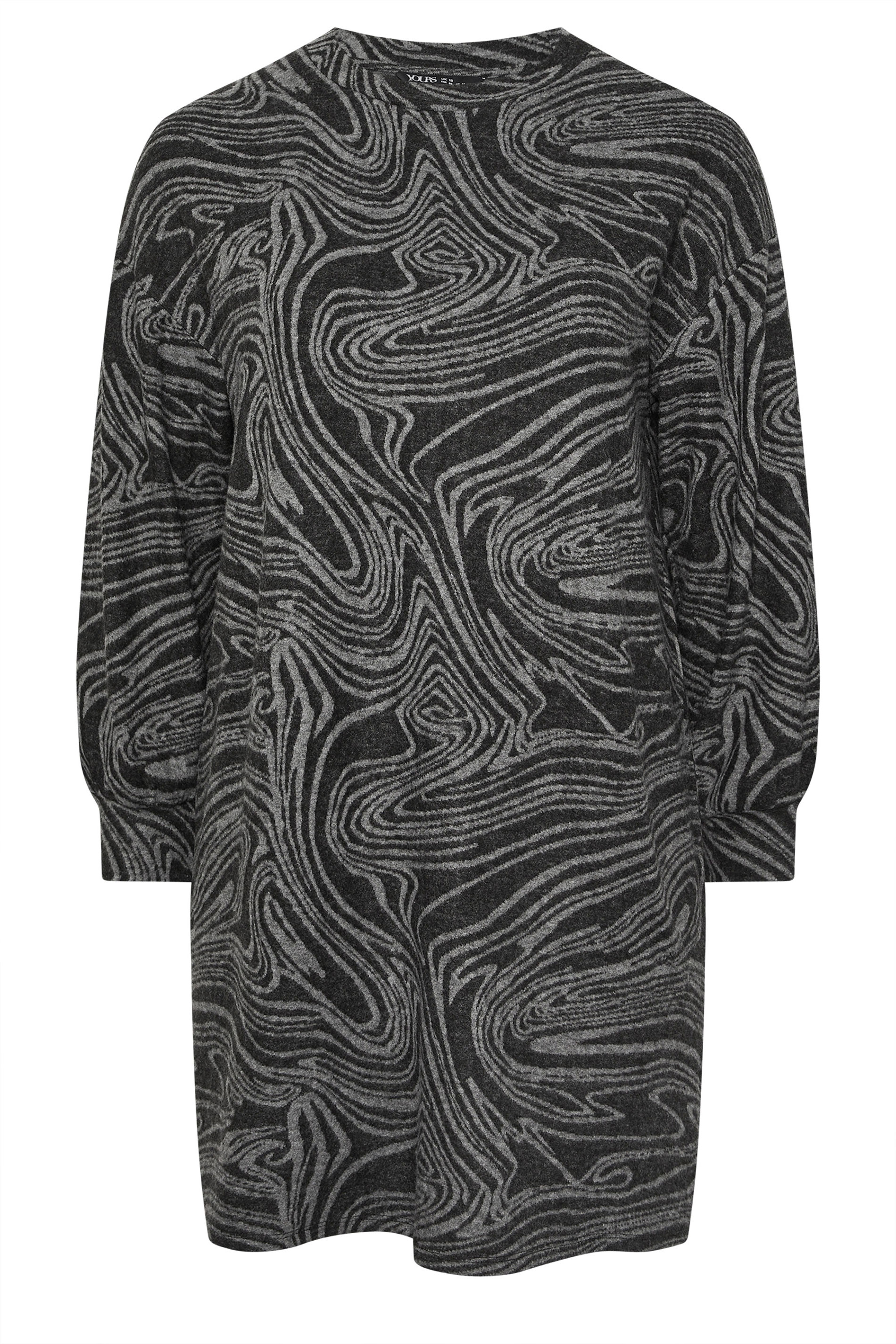 YOURS Plus Size Black Abstract Print Soft Touch Jumper Dress | Yours Clothing 5