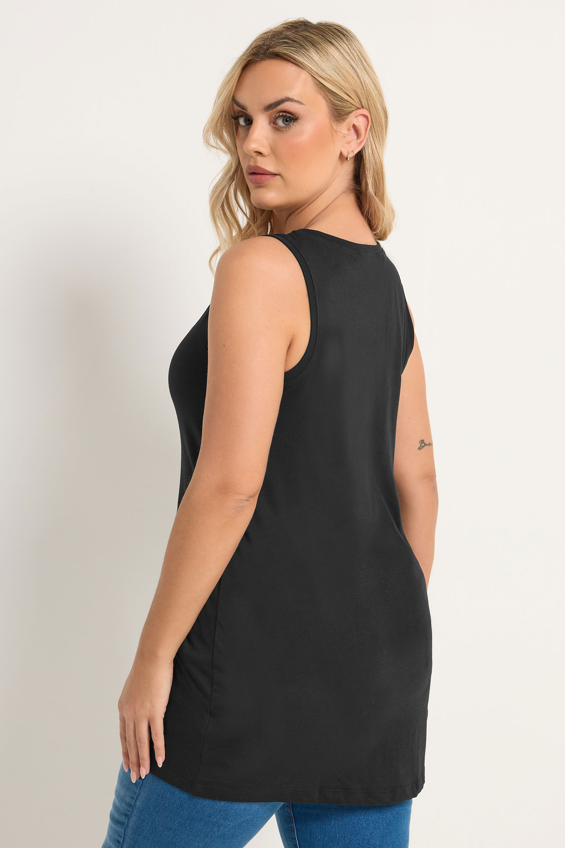YOURS Plus Size Black V-Neck Core Vest Top | Yours Clothing 2