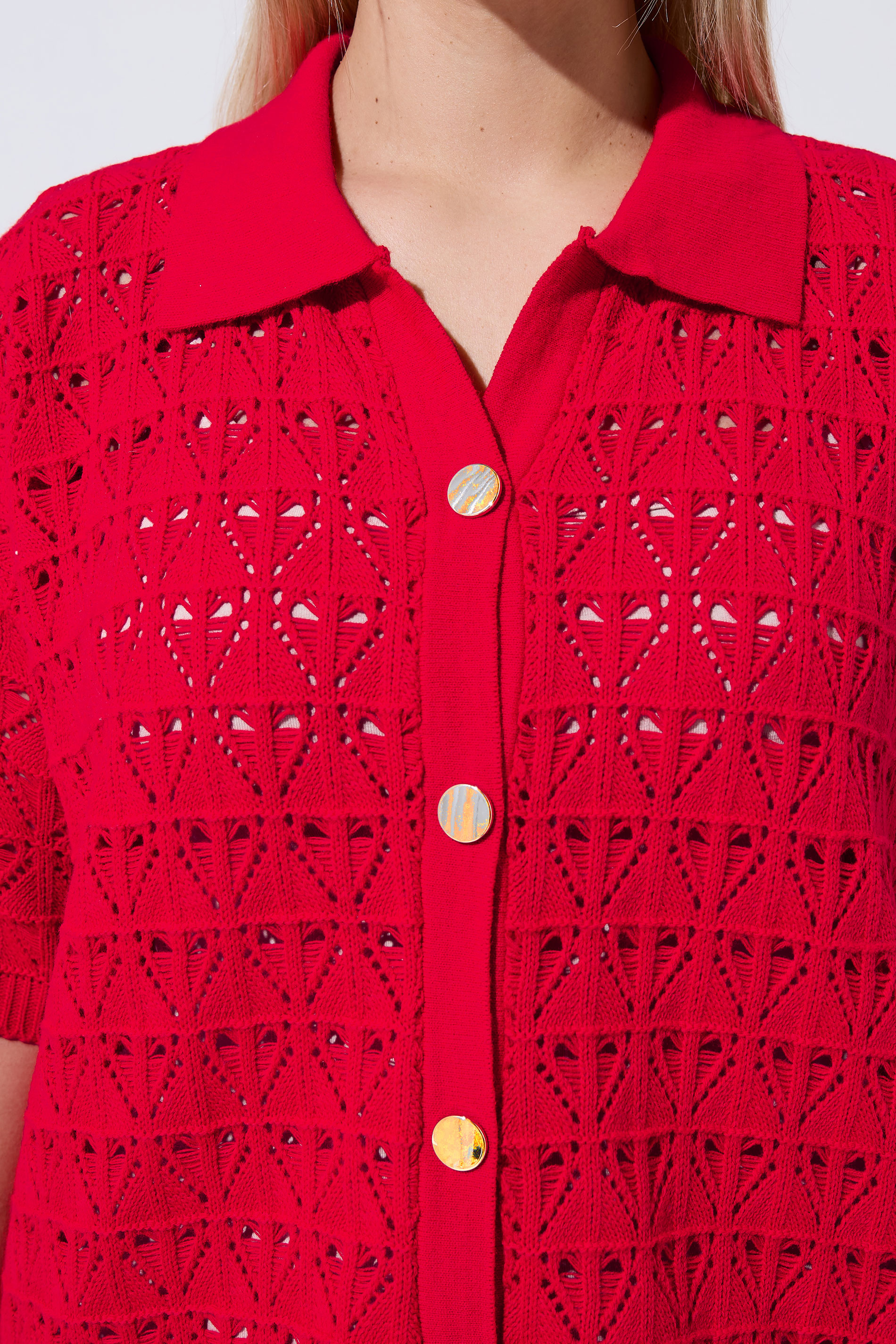LIMITED COLLECTION Plus Size Red Crochet Shirt | Yours Clothing 4