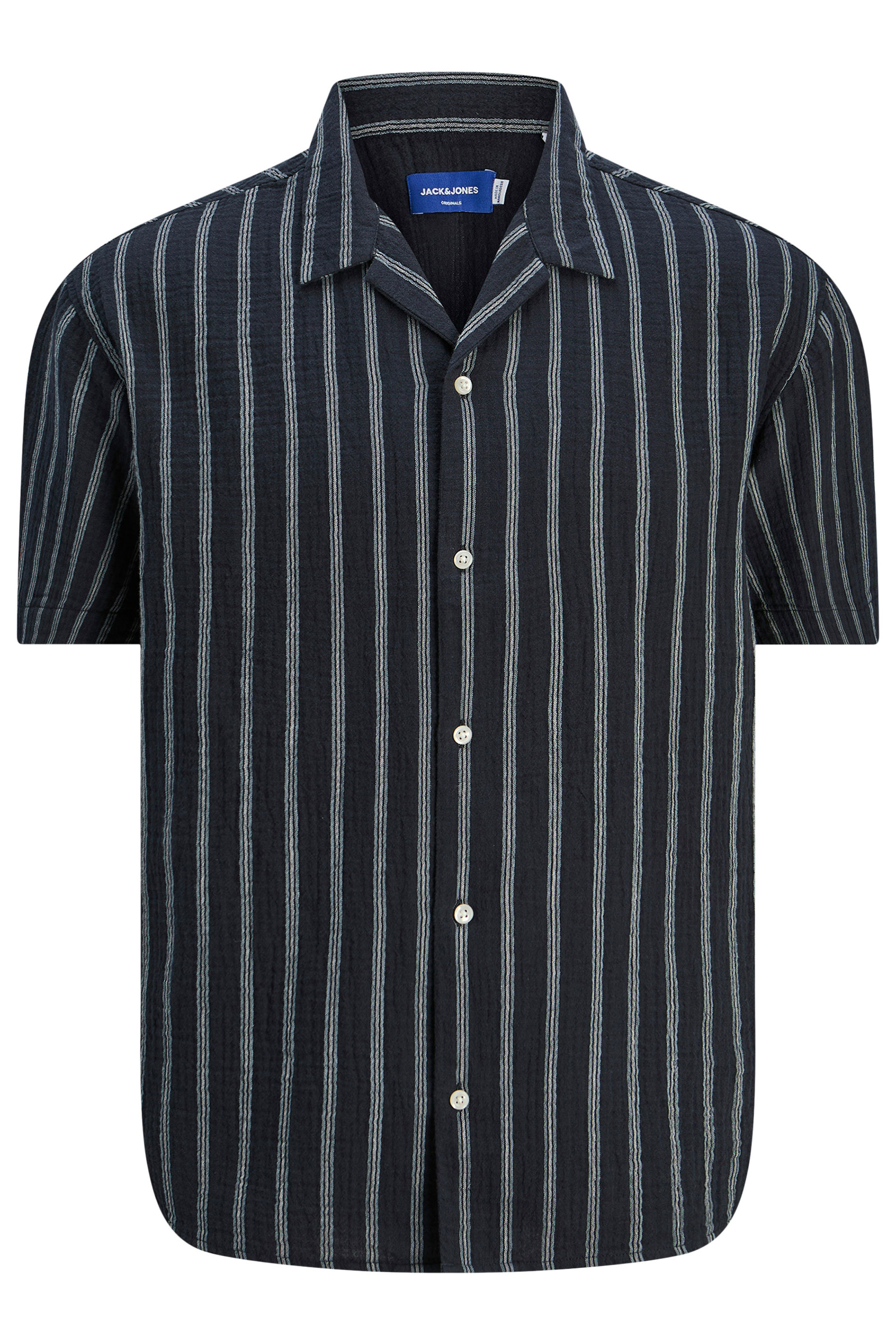 JACK & JONES Big & Tall Navy Blue & White Stripe Resort Shirt | BadRhino 1
