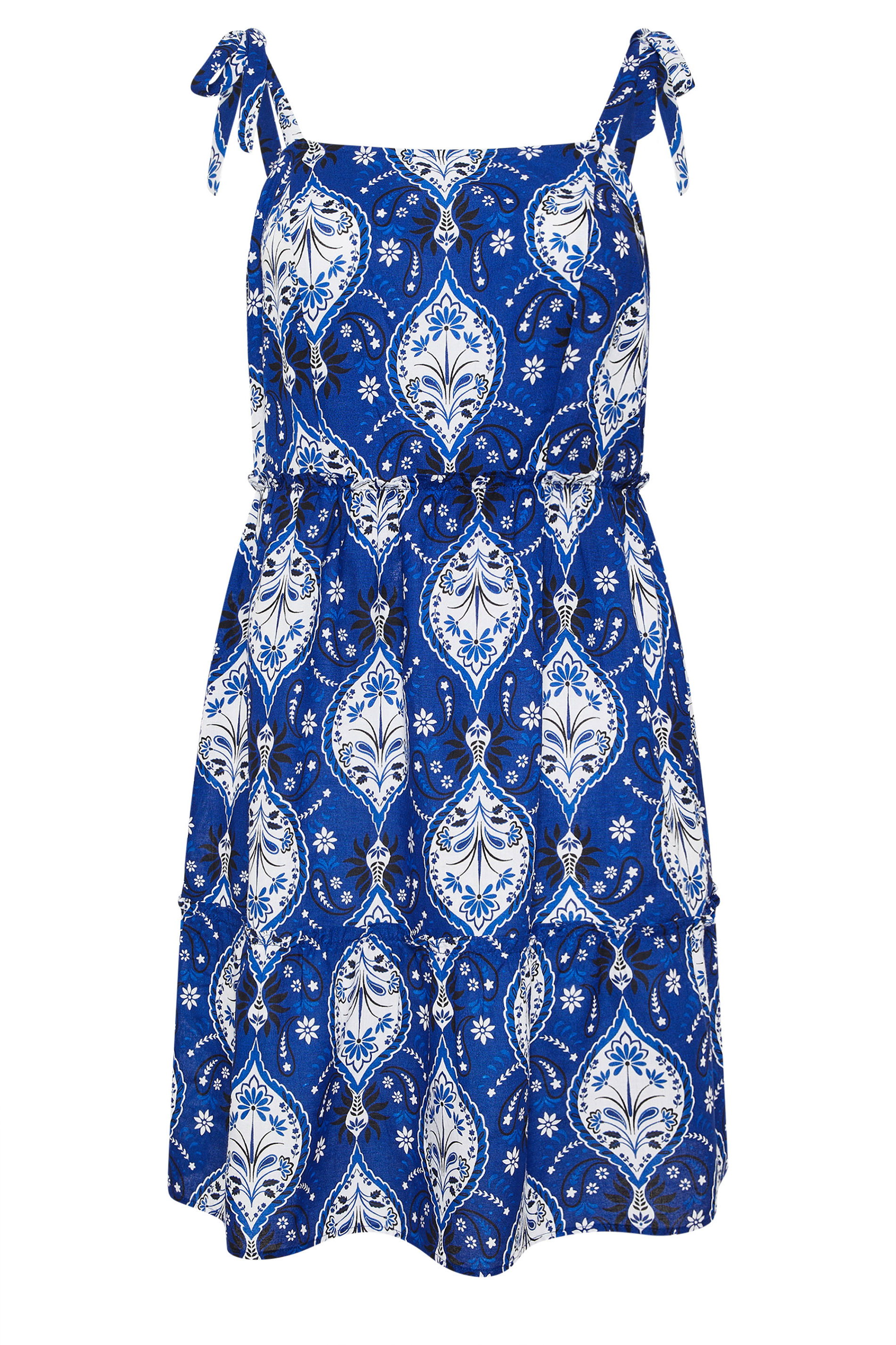 YOURS Plus Size Cobalt Blue Bandana Print Linen Smock Dress | Yours Clothing 5