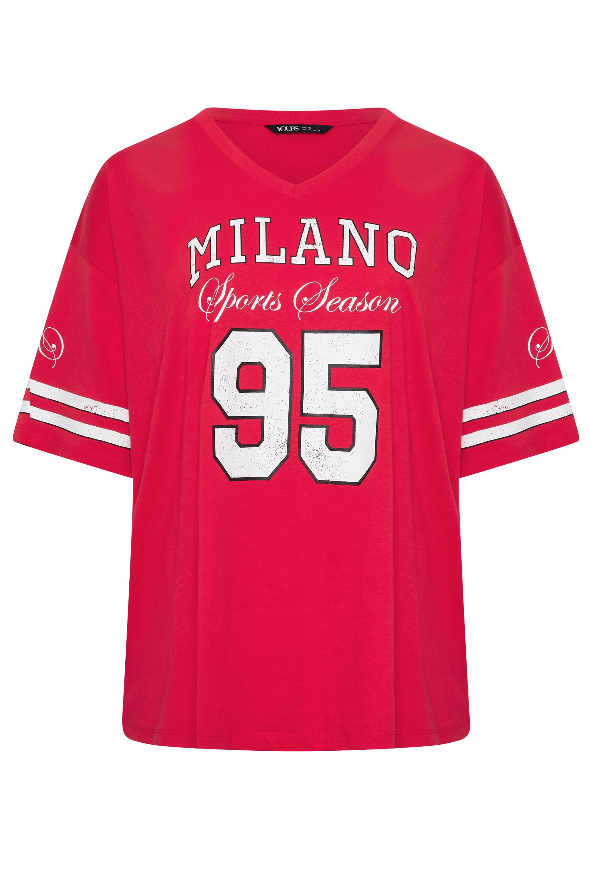 YOURS Plus Size Red 'Milano' Boxy Varsity T-Shirt | Yours Clothing 6