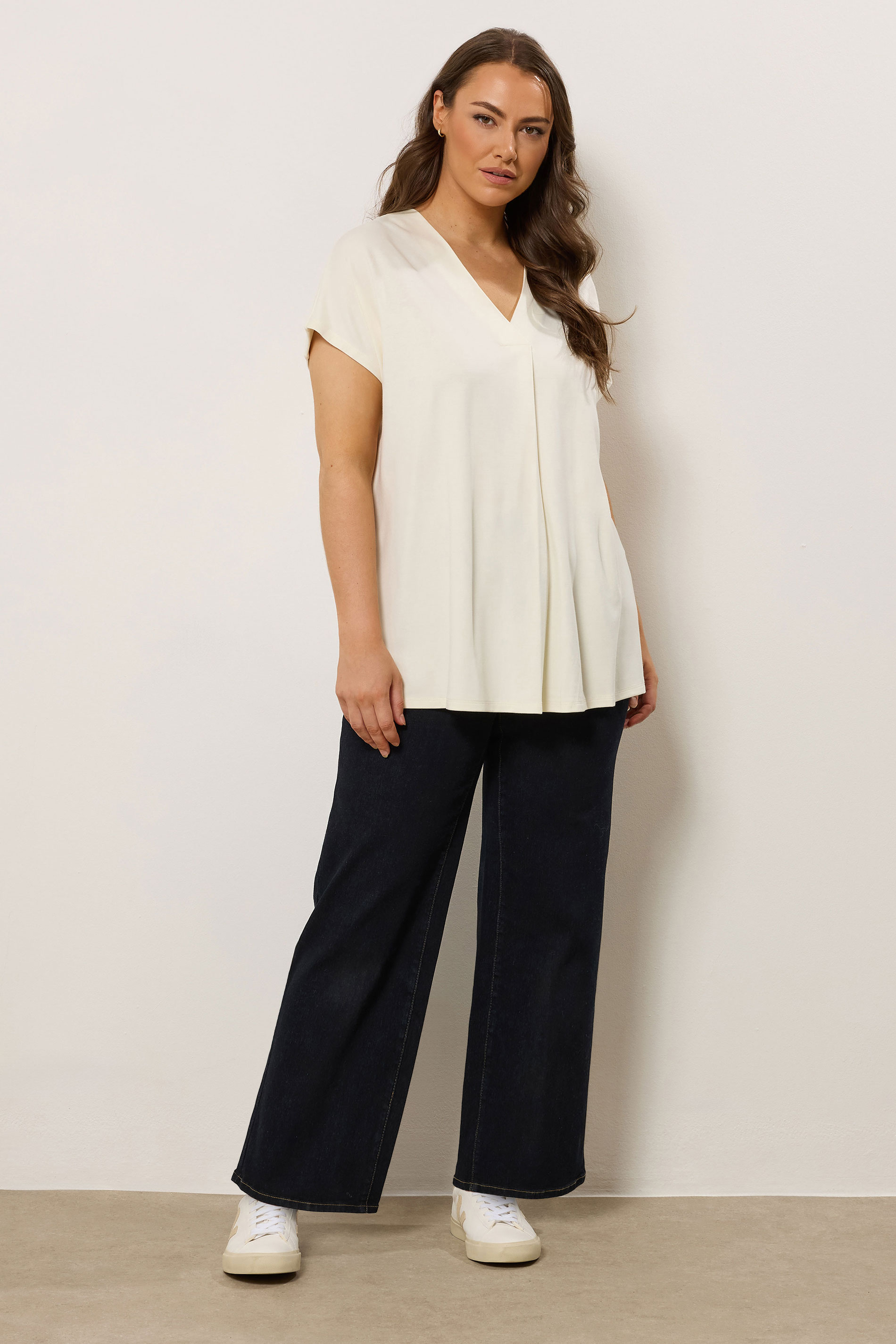 EVANS Curve Cream Premium Jersey Pleat Swing Top | Evans 1